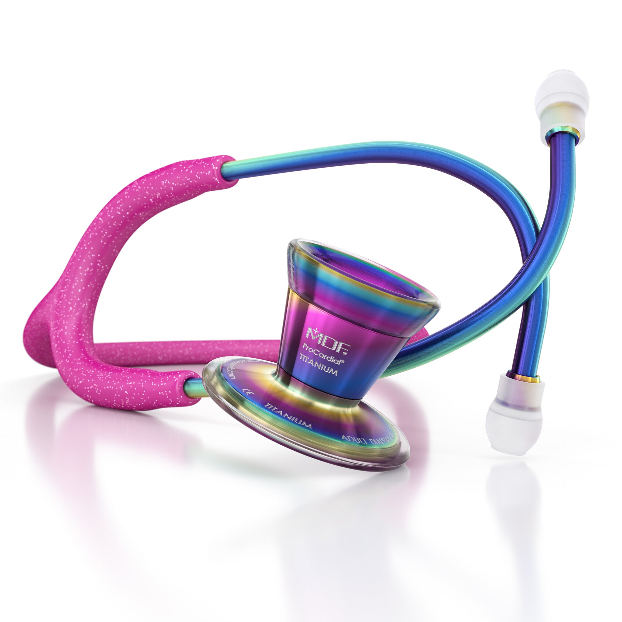 ProCardial® Titanium Cardiology Stethoscope - Bright Pink Glitter/Kaleidoscope Design - Premium Medical Stethoscope for Doctors, Nurses & Healthcare Professionals - Ideal for Pediatric, Cardiology & Clinical Use