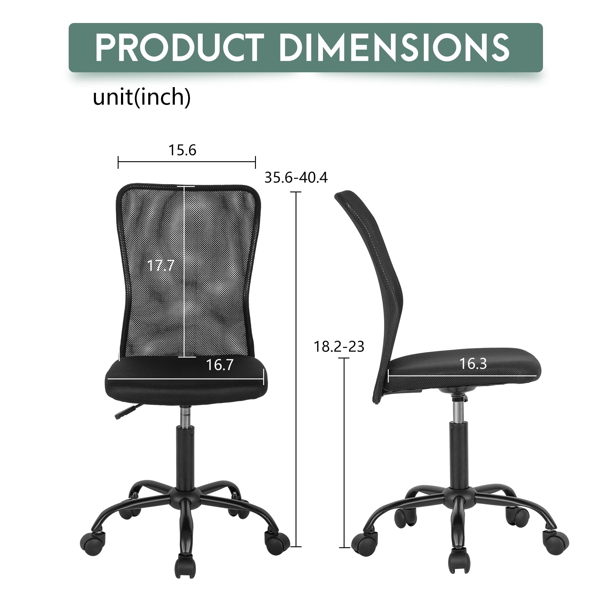 Ergonomic Mesh Office Chair with Lumbar Support - Adjustable Swivel Rolling Computer Desk Chair for Home & Office - Modern Executive Mid Back Design (Black) - Perfect for Long Work Hours, Gaming & Study Sessions