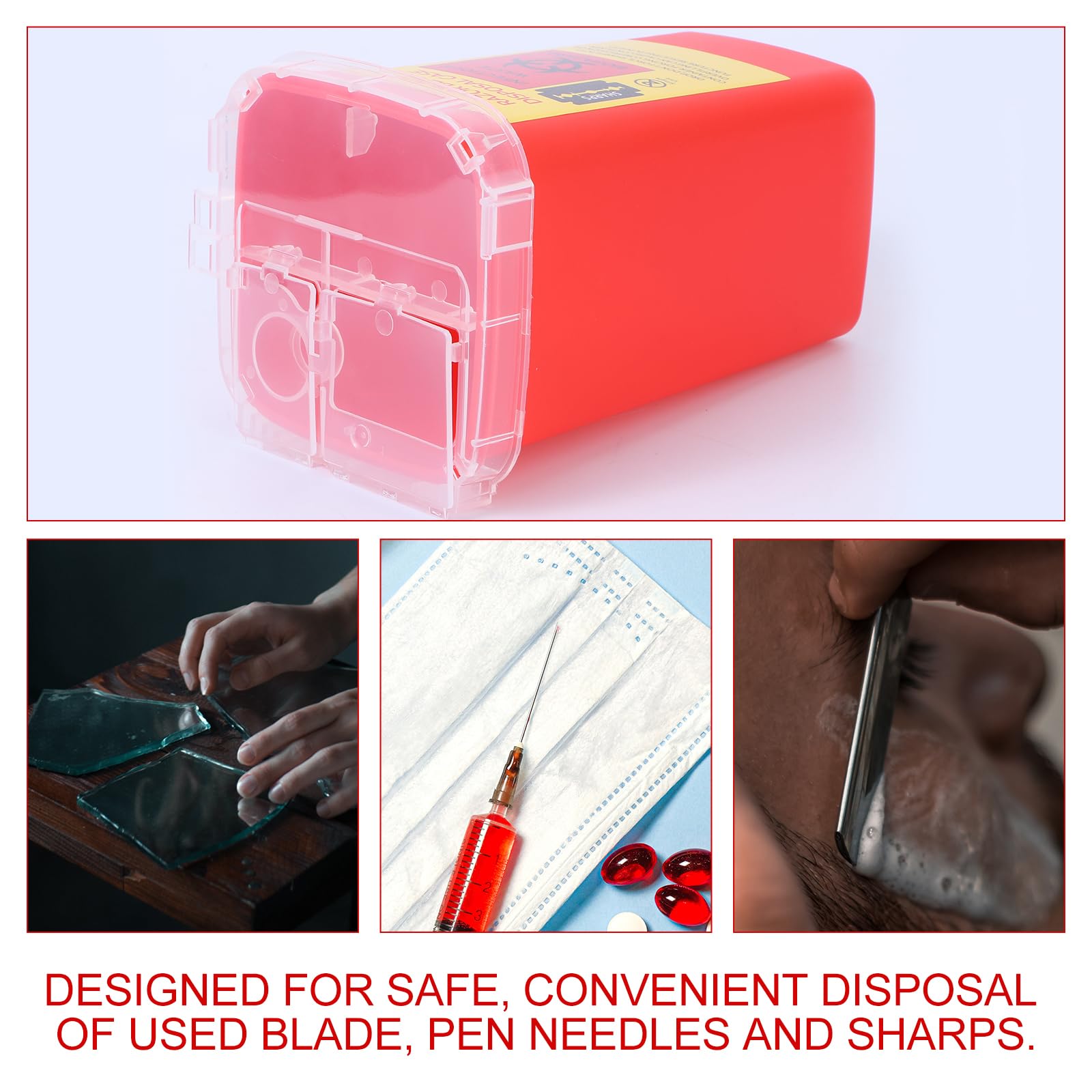 Portable Sharps Container for Barber Razor Blade Disposal - Safe & Durable Red Blade Collect Box for Home & Professional Use | Ideal for Salons, Tattoo Shops & Home Grooming