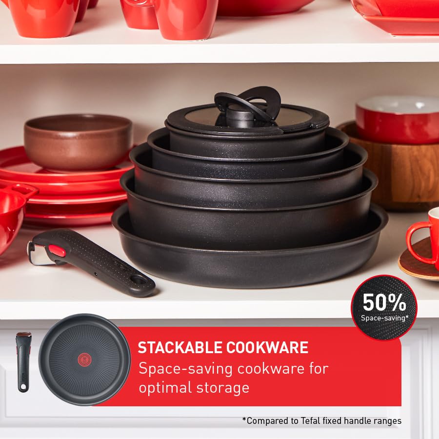 Tefal Ingenio Easy ON 7-Piece Non-Stick Cookware Set with 16/18/20cm Saucepans, Glass Lids & Removable Bakelite Handle - Black (L1599602) - Perfect for Boiling, Steaming & Simmering - Easy Cleaning & Heat Indicator for Safe Cooking