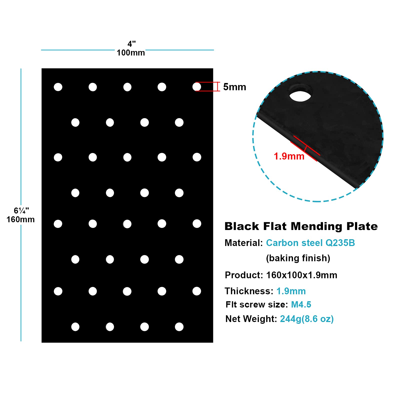 6 PCS Black Flat Mending Repair Plate Corner Brace - 3/32