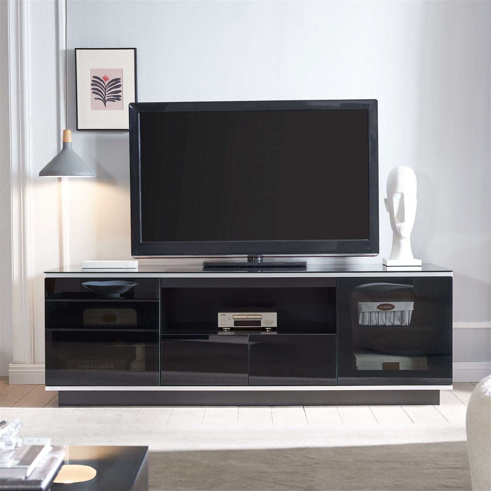 TITAN 1800 Modern TV Stand Entertainment Center - Black Media Console with Storage for Living Room, Bedroom & Home Theater