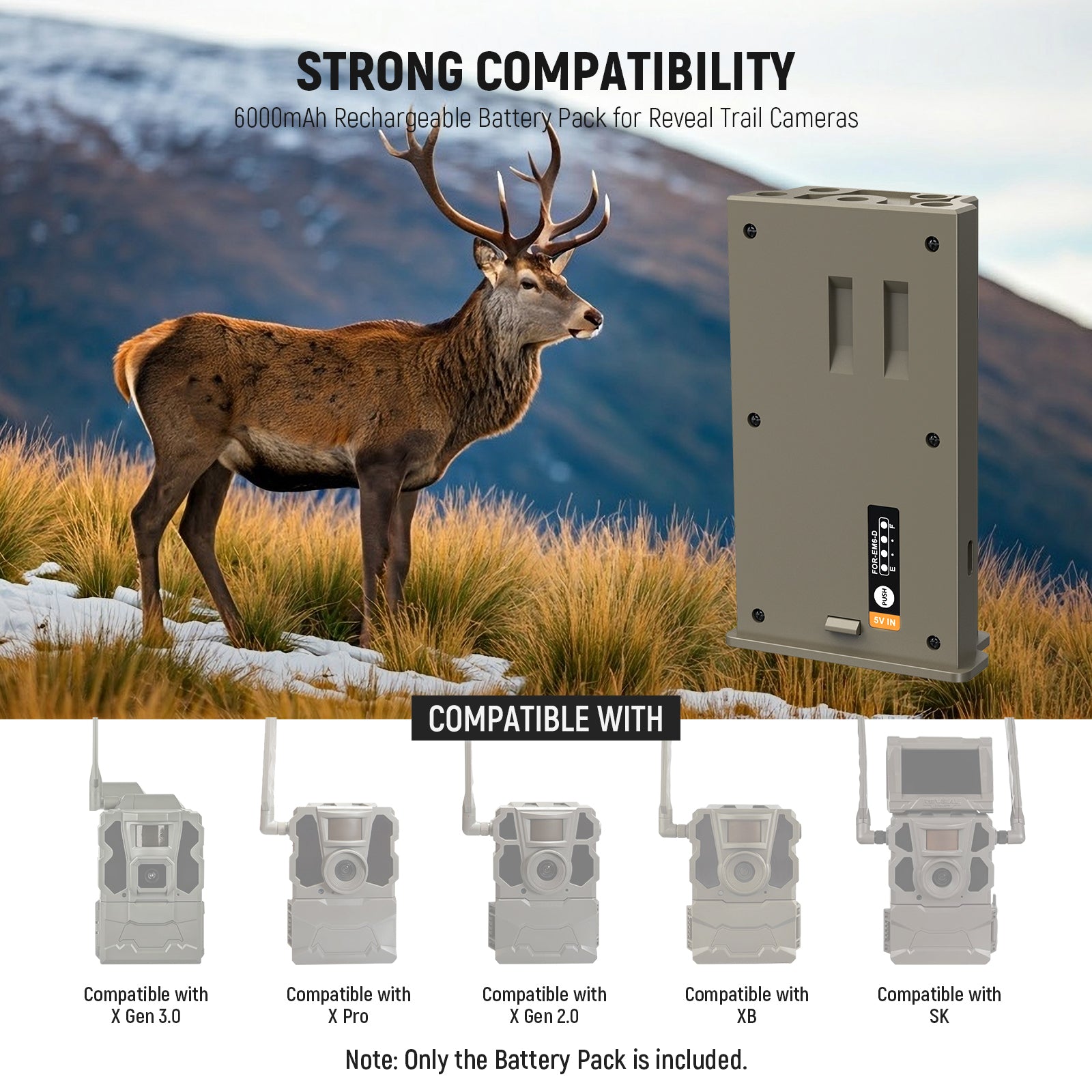 NEEWER EM6 D Rechargeable Battery Pack for Trail Cameras - Compatible with Reveal X Gen 3.0, X Pro, X Gen 2.0, SK & XB Models - Perfect for Hunting, Wildlife Monitoring & Outdoor Security