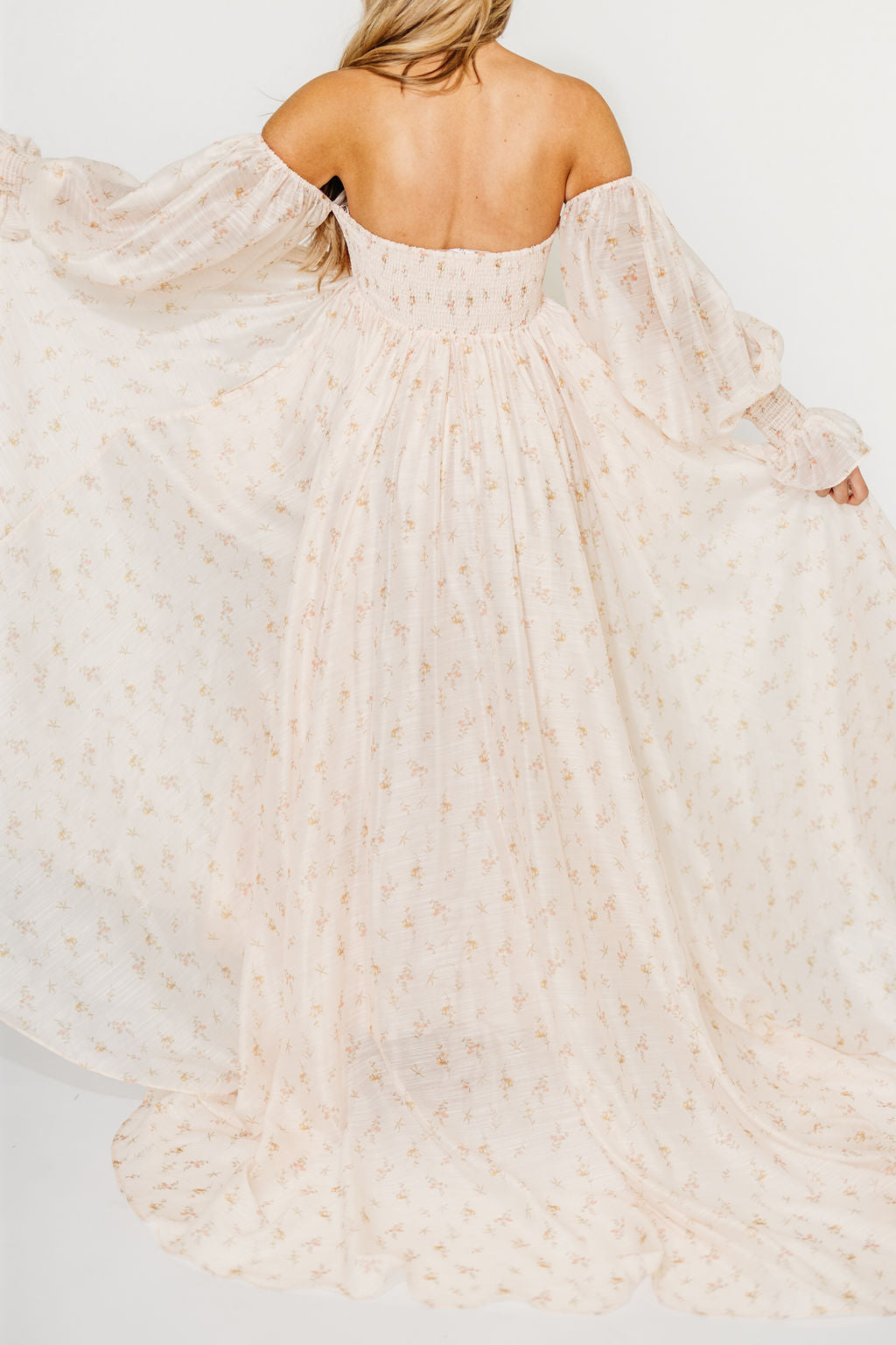 Delilah Maxi Dress with Train in Peach - Bump Friendly Maternity Dress (XS-3XL) for Weddings, Parties & Special Occasions
