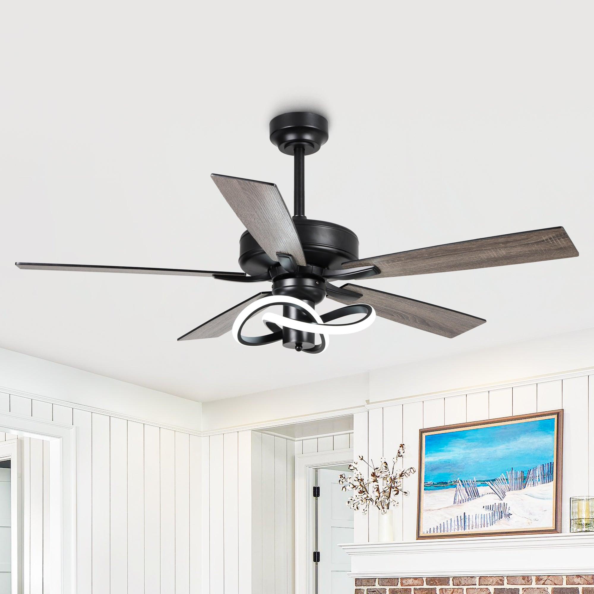 52 Inch Oregon DC Motor Modern Downrod Ceiling Fan with LED Light - Energy Efficient Quiet Operation for Living Room, Bedroom, and Office