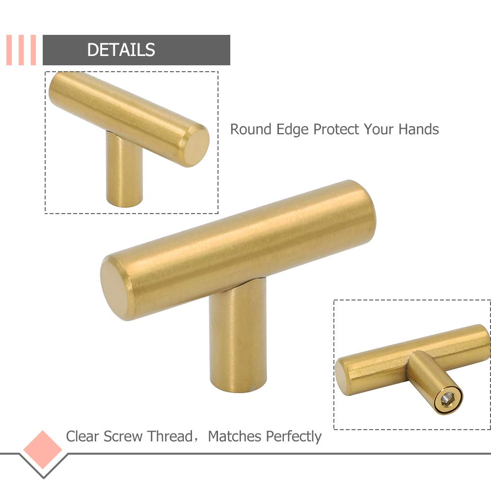 LONTAN 12 Pack Brushed Gold Cabinet Knobs - Modern Stainless Steel Kitchen & Bathroom Hardware - Dresser Drawer Handles for Home & Office Furniture (Perfect for Cabinets, Wardrobes, Dressers & Storage Units)