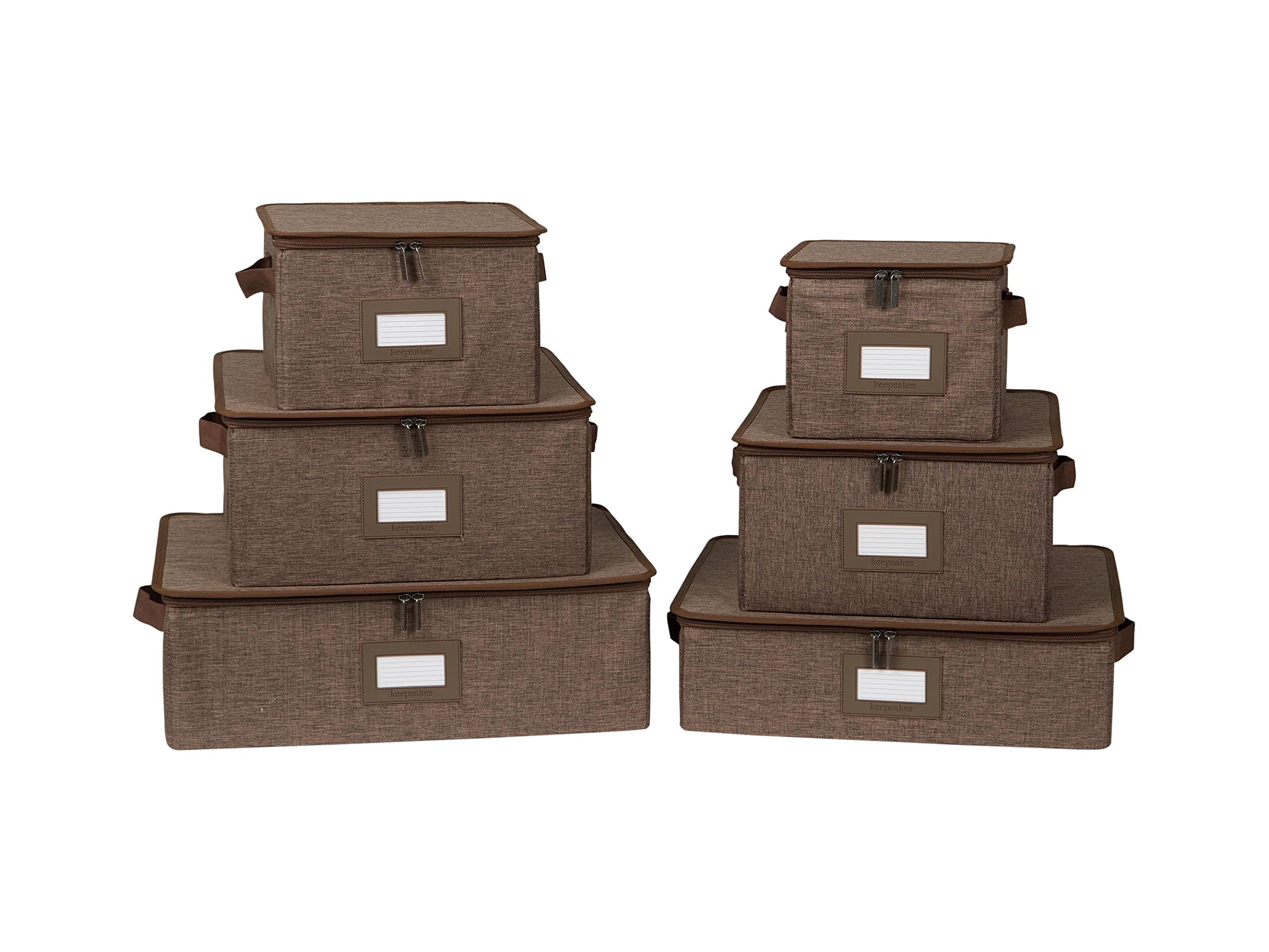 Covermates Keepsakes Dish Storage Box – Stackable Organizer with Reinforced Handles for China, Dinnerware & Collectibles – Durable Brown Heather Design – Perfect for Kitchen, Dining Room & Holiday Storage