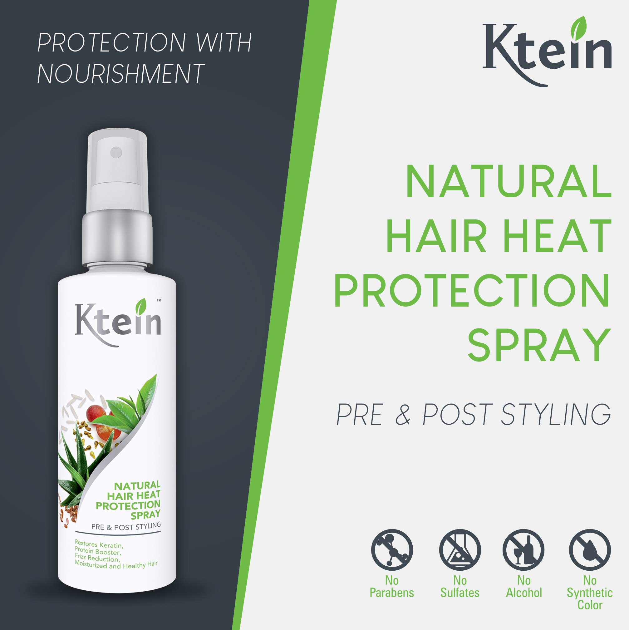 Ktein Natural Hair Heat Protection Spray 100ml - Thermal Shield for Blow Drying & Styling - Safe for Color-Treated & Damaged Hair - Perfect for Daily Use & Salon Styling