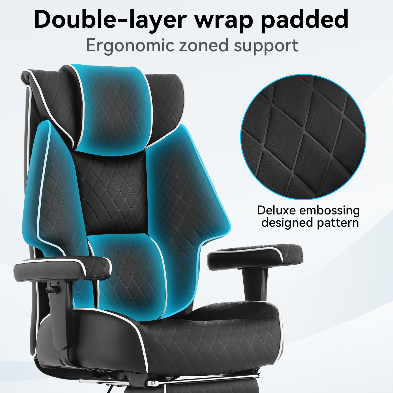 Big and Tall Office Chair with Footrest - 400lbs Capacity PU Leather High Back Executive Chair, Ergonomic Computer Desk Chair with Lumbar Support for Heavy People (Black) - Perfect for Home Office, Gaming, and Long Work Sessions