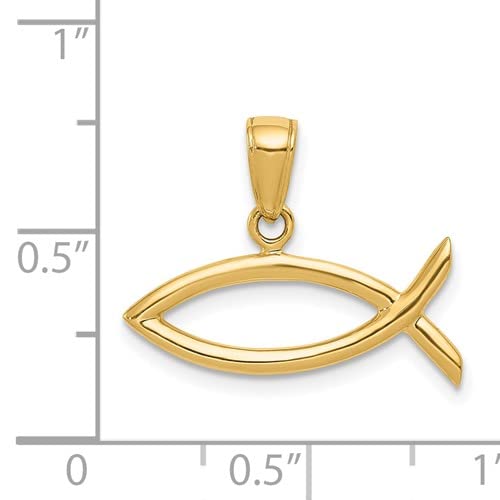 14K Yellow Gold Ichthus Fish Pendant Necklace - 0.63x0.87 Inches (16x22mm) - Christian Jewelry for Women & Men - Perfect for Baptism, Confirmation & Everyday Faith Wear