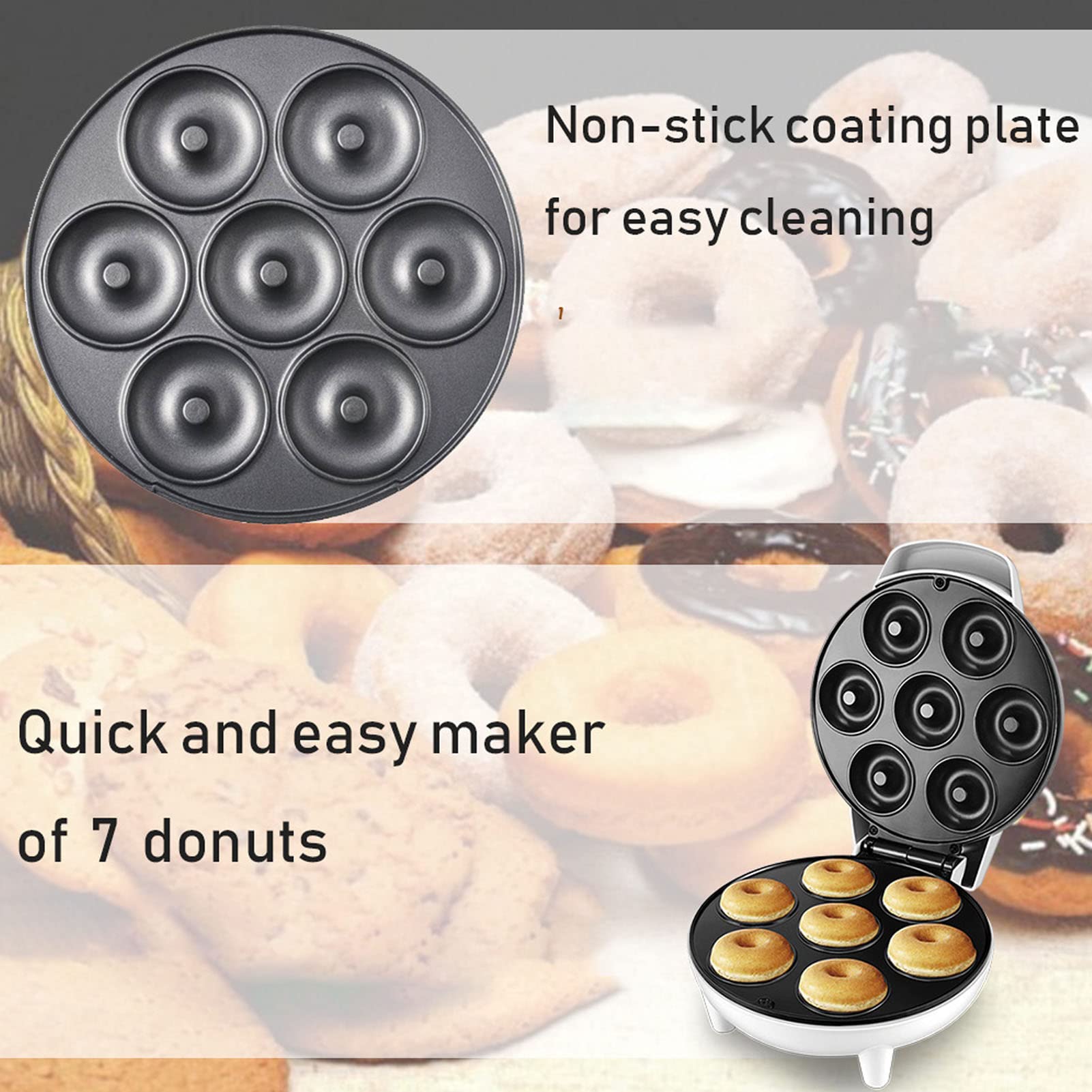 Electric Donut Maker Machine - Non-Stick, Makes 7 Donuts for Breakfast & Snacks