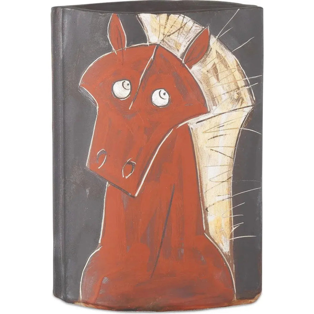 14 Inch Hand-Painted Red Horse Porcelain Vase - Elegant Home Decor for Living Room, Office & Wedding Centerpiece