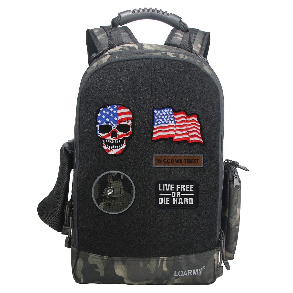 Warriors Tactical Backpack with Velcro & 5 Patches (Includes US Flag) - Military Molle Backpack for Outdoor Hiking, Camping & Airsoft (Black Multicam)