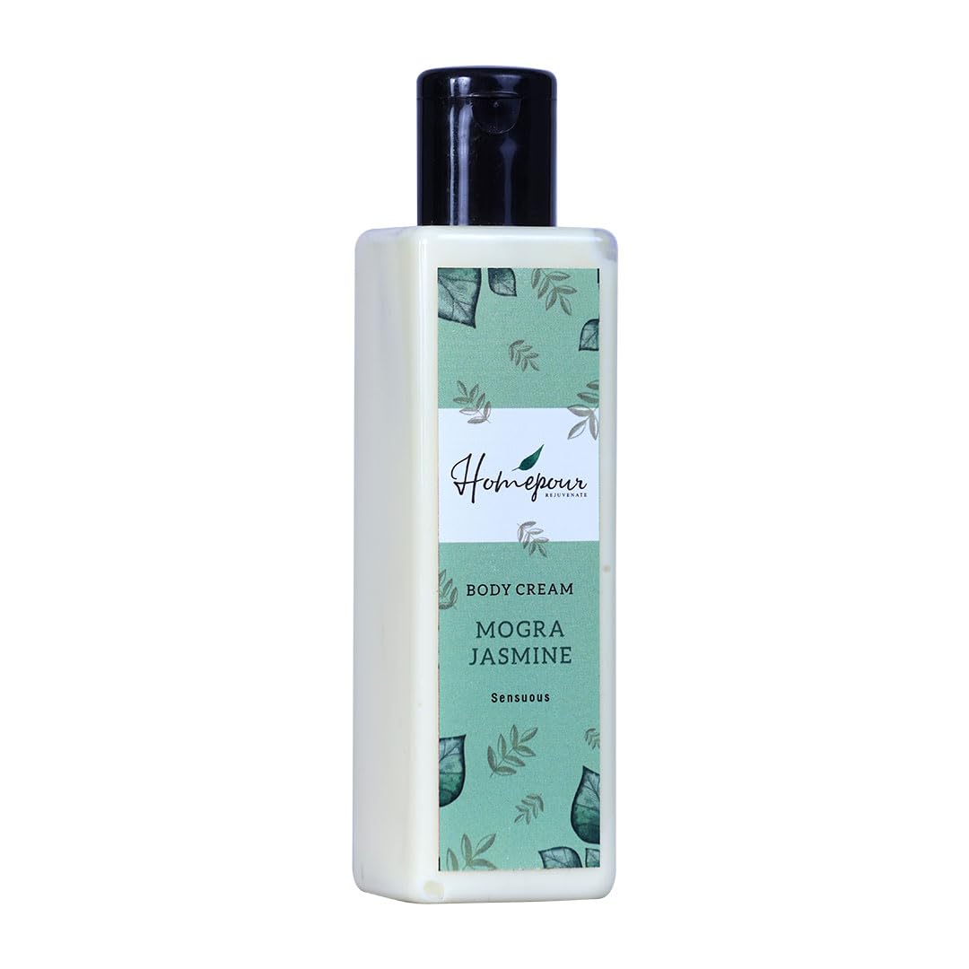 Homepour Mogra Jasmine Body Cream - 200g Handmade Moisturizing Lotion for Dry Skin - Luxurious Floral Scent for Relaxation & Self-Care