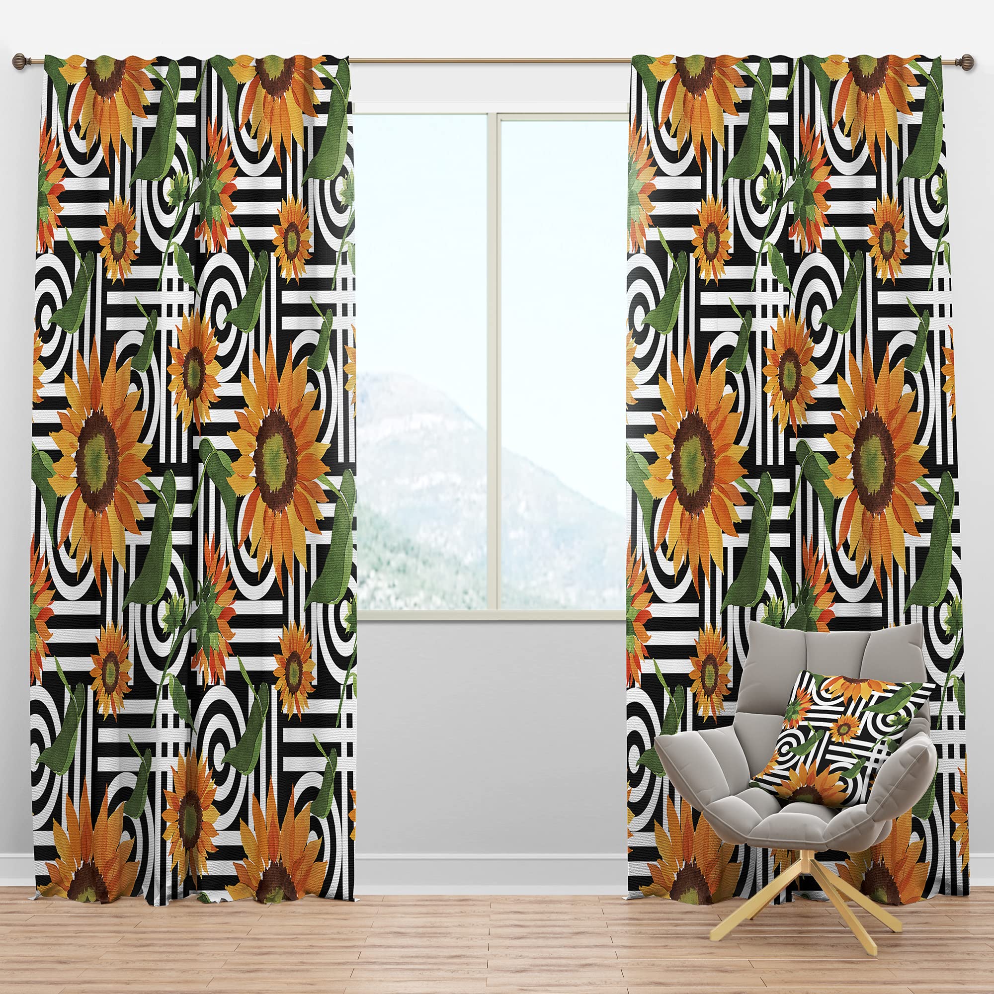 DesignQ Blackout Curtains 'Retro Floral Botanical II' - Thermal Insulated Room Darkening Drapes for Bedroom & Living Room - Single Panel 52x108 Inches - Perfect for Home Decor, Privacy & Light Control