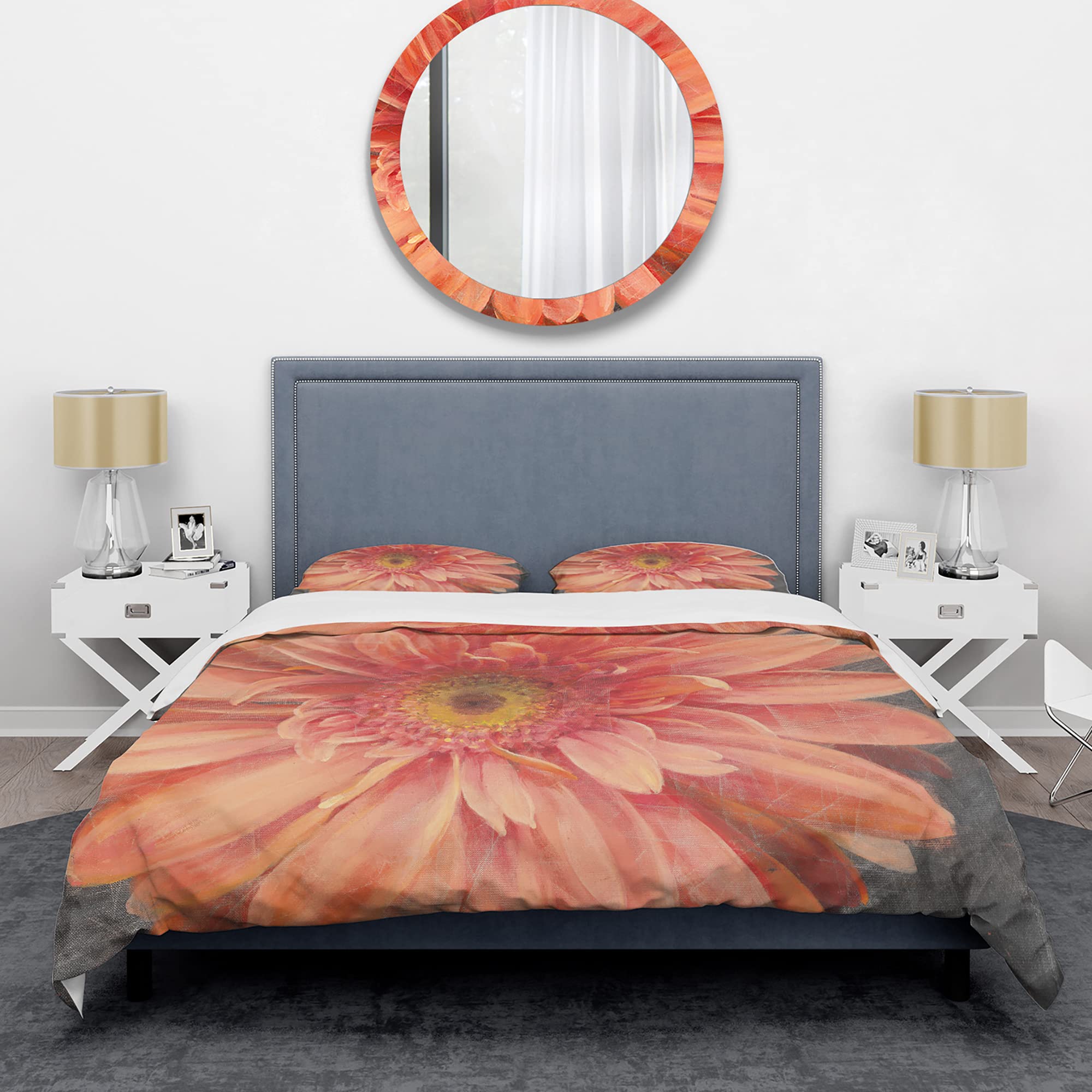 Vivid Orange Daisy Duvet Cover Set - King Size Floral Bedding for All Seasons
