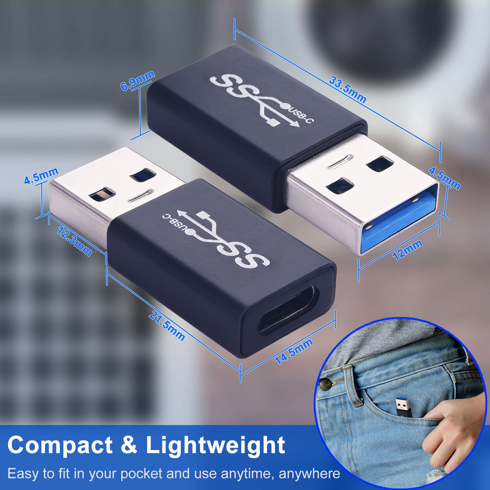 USB A to USB C Adapter (4 Pack) - USB A Male to Type C Female Extender, USB 3.1 Gen 1 Converter for Smartphones, Laptops, Tablets - Perfect for Charging, Data Transfer & Device Connectivity