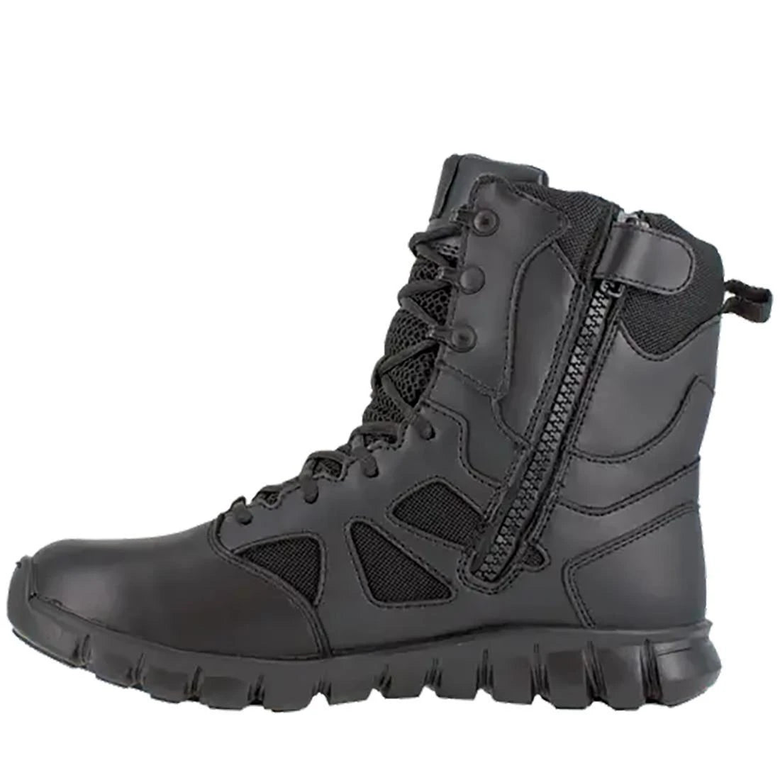 8 Inch Sublite Cushion Tactical Boots for Men - Waterproof, Side Zip, Soft Toe, Black - Perfect for Military, Hiking, Construction & Outdoor Work