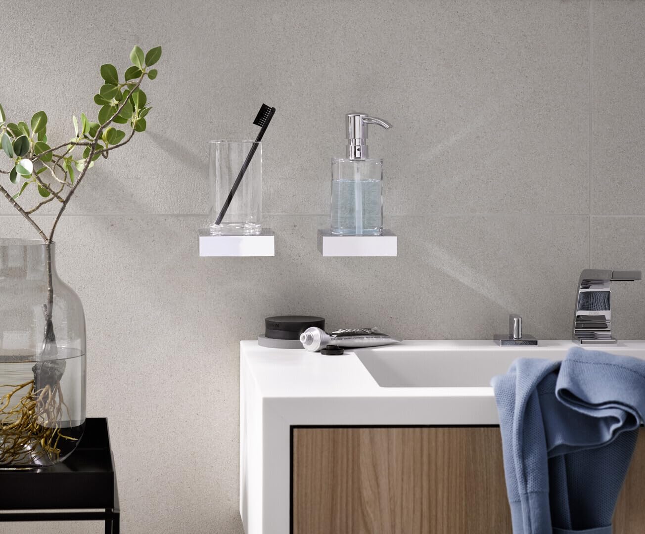 Emco Liaison 182000101 Crystal Chrome Glass Holder - Elegant Cup Holder for Bathroom Vanity, Shower, or Spa - Perfect Bathroom Accessory for Toothbrush, Makeup Brushes & Skincare Essentials