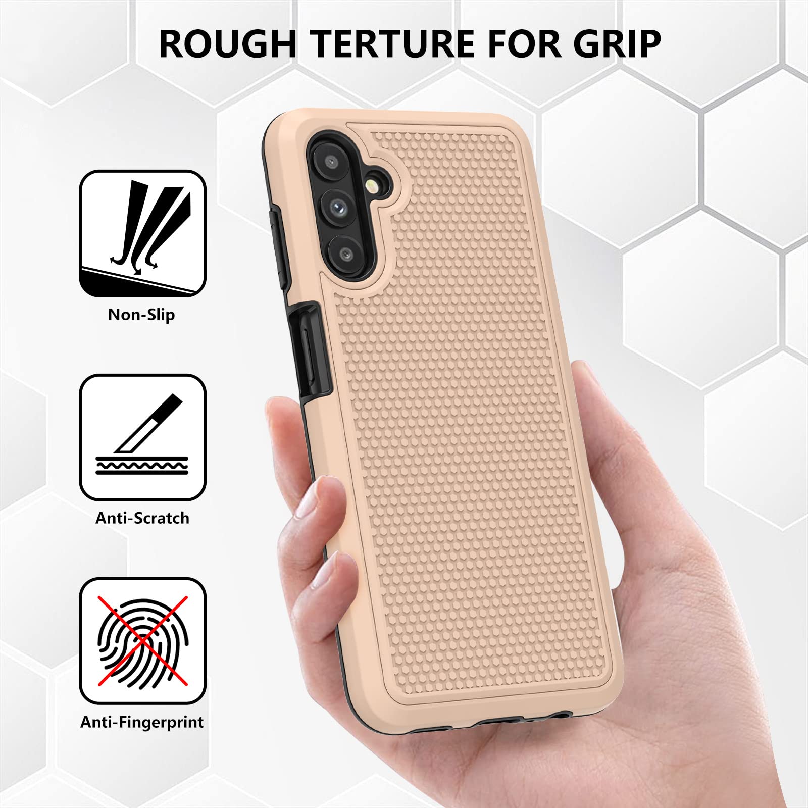 Samsung Galaxy A13 5G Case with Screen Protector (2 Pack) - Military Grade Shockproof Dual Layer Protective Cover, Non-Slip Textured Back in Rose Gold - Perfect for Outdoor Activities and Daily Protection