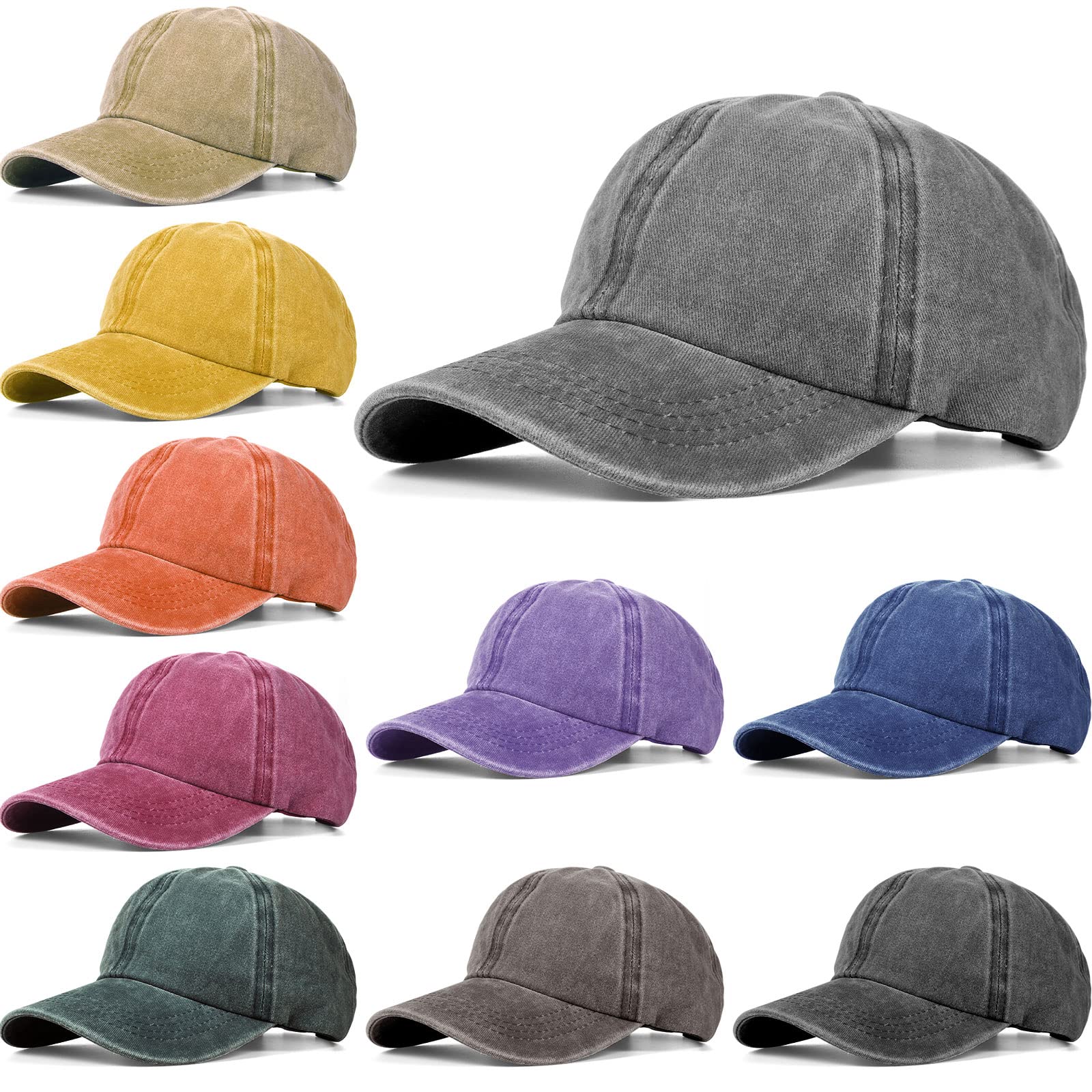 10 Pack Distressed Washed Kids Baseball Hats - Adjustable Plain Toddler Trucker Hats for Boys & Girls - Multi Color Summer Caps for Outdoor Sports, Playground & Beach Activities