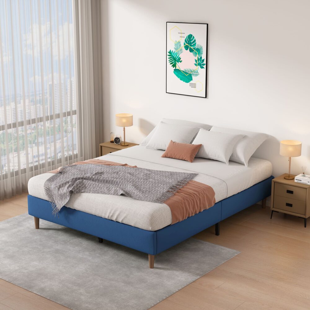 Alexandra Velvet Blue Single Bed Base - Modern Platform Bed Frame for Small Spaces, Kids & Guest Rooms | Durable & Stylish Bed Base for Home & Apartments