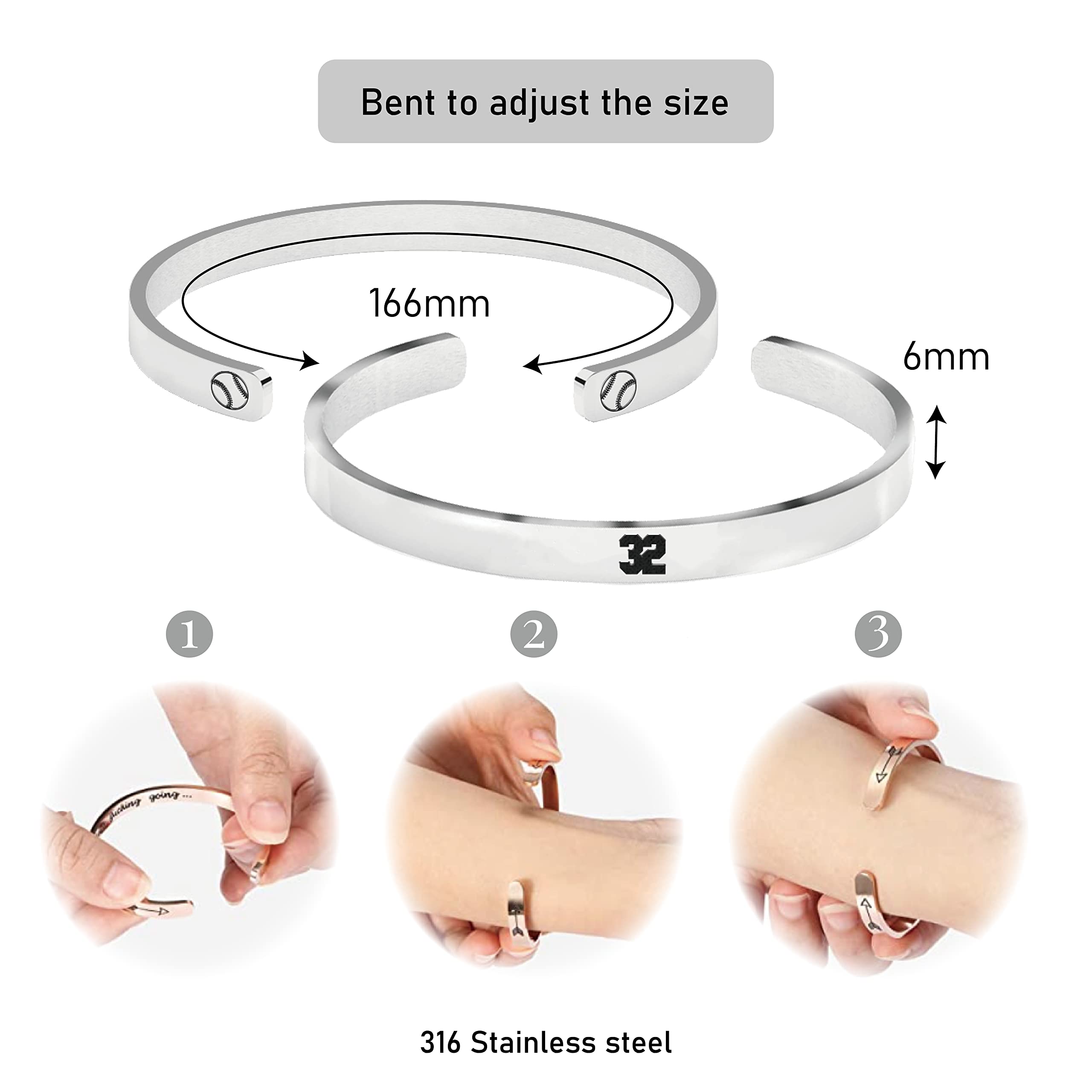 Custom Stainless Steel Baseball Number Bracelet - Adjustable Cuff Bangle for Men - Perfect Baseball Jewelry Gift for Players & Fans - Great for Games, Training & Everyday Wear