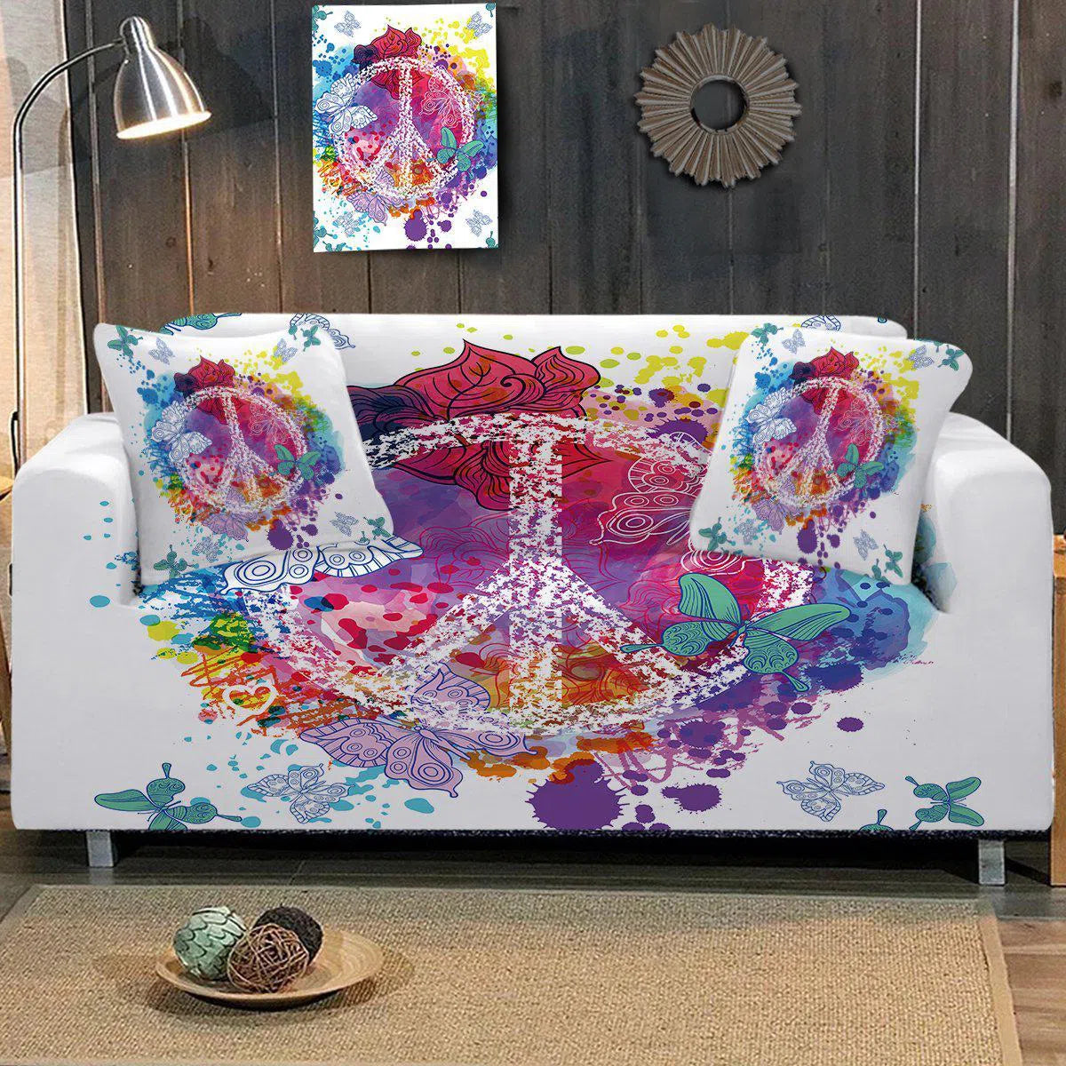 Peace on the Beach Couch Cover - Waterproof Outdoor Sofa Slipcover for Patio Furniture - Perfect for Beach Houses, Poolside Lounging & Coastal Decor