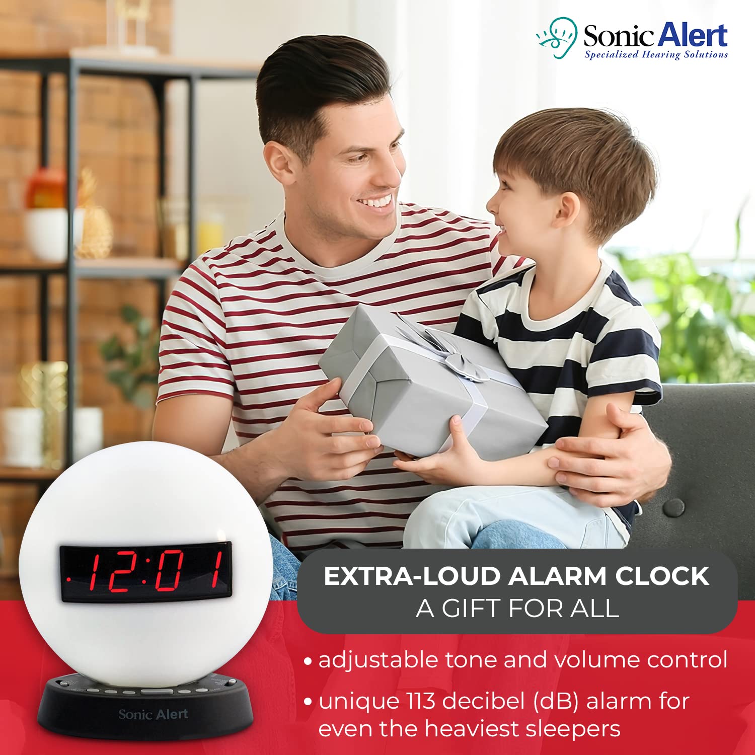 Sonic Alert Glow Soft White Night Light Alarm Clock - Loud & Compact Digital Alarm Clock with Battery Backup & Dimmer - Easy to Set for Kids & Adults - Perfect for Bedroom, Nursery, Dorm Room - AUX Input for Music Playback