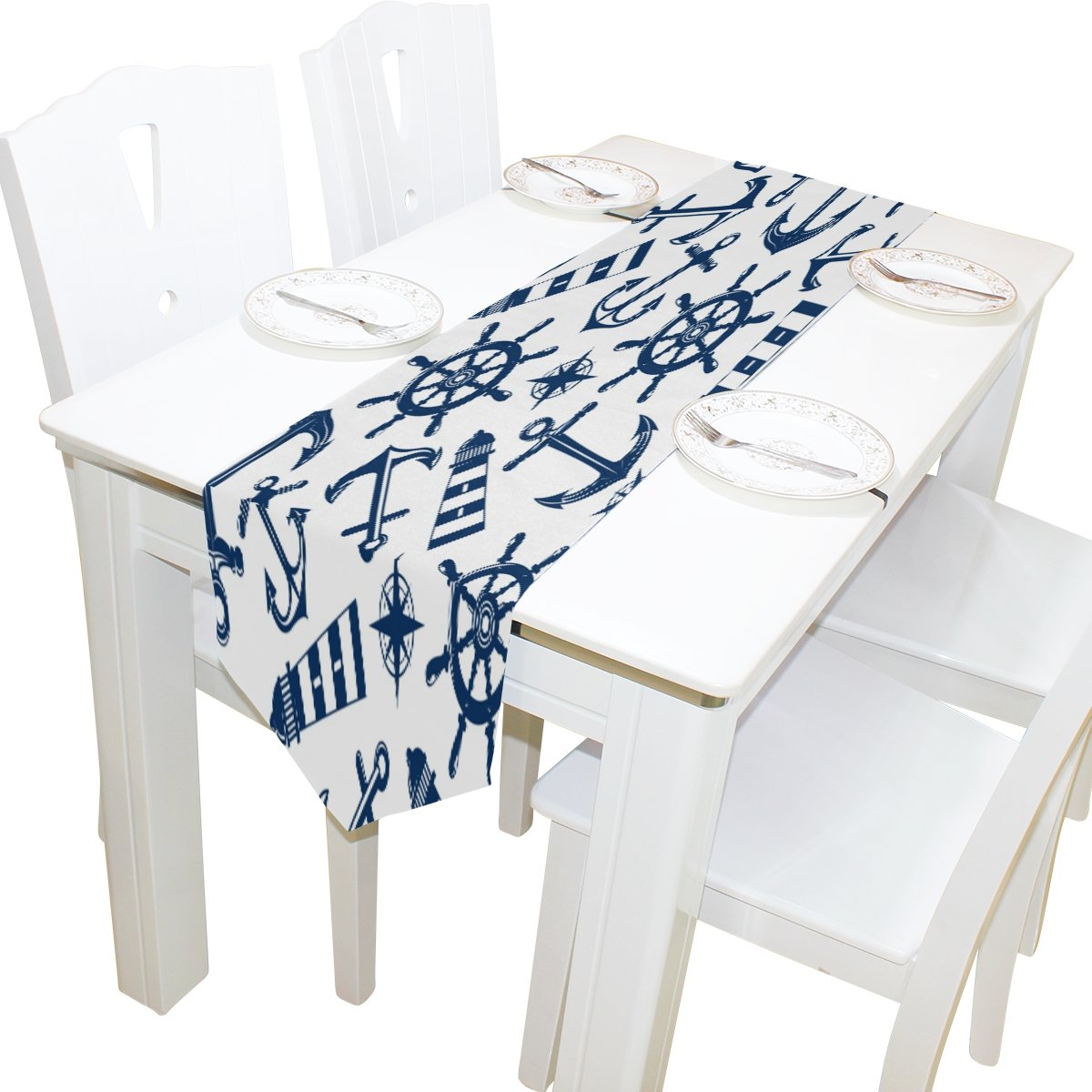 ALAZA Nautical Anchor Table Runner - 13x70 Inch Retro Marine Tablecloth for Wedding, Party & Banquet Decor - Perfect for Dining Tables, Coffee Bars & Home Decor
