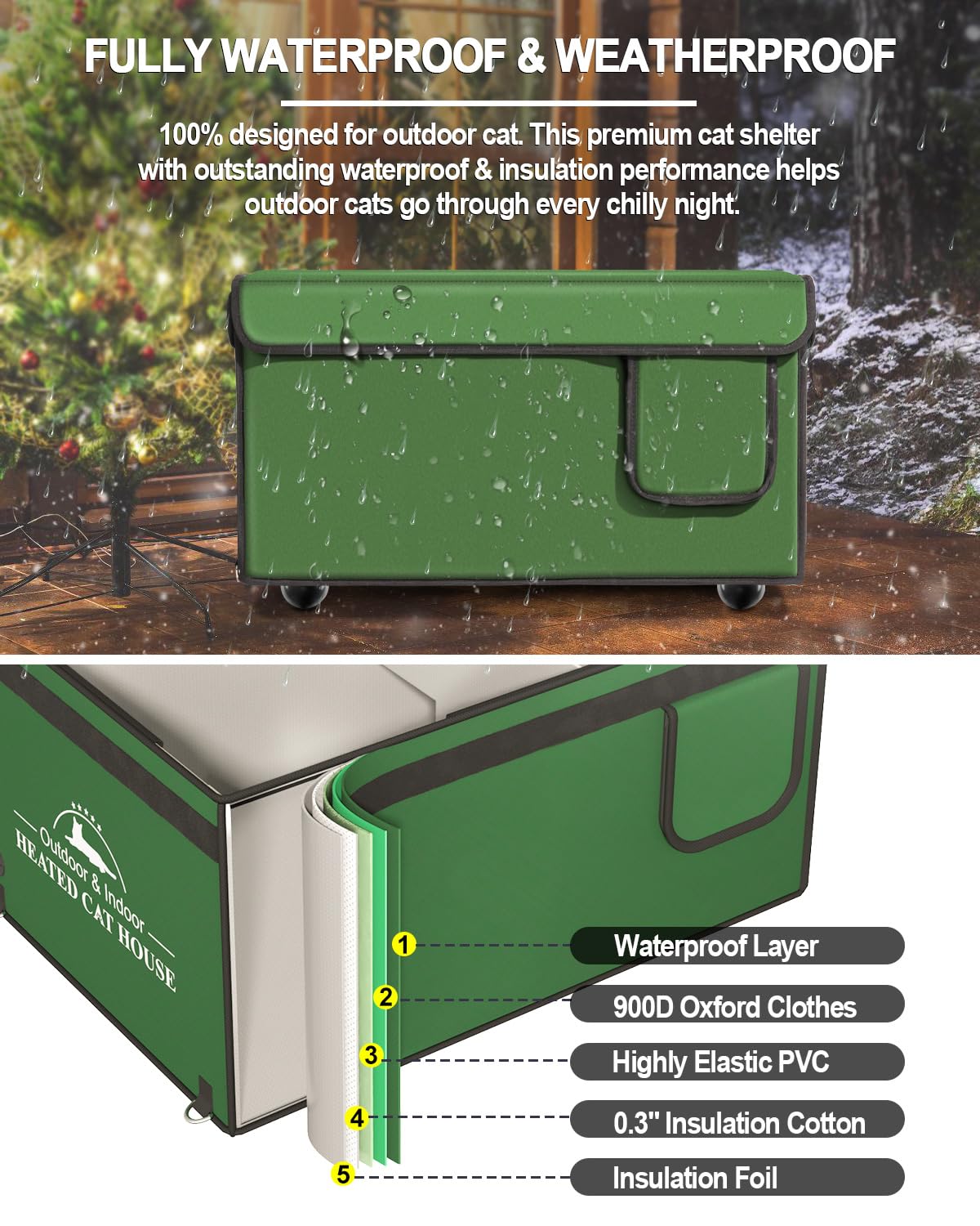 Heated Cat House for Outdoor Winter Use - Weatherproof Insulated Shelter with Pet Heating Pad | Waterproof Elevated Feral Cat Bed | Warm Cozy Home for Stray & Barn Cats | Perfect for Backyards, Garages & Porches