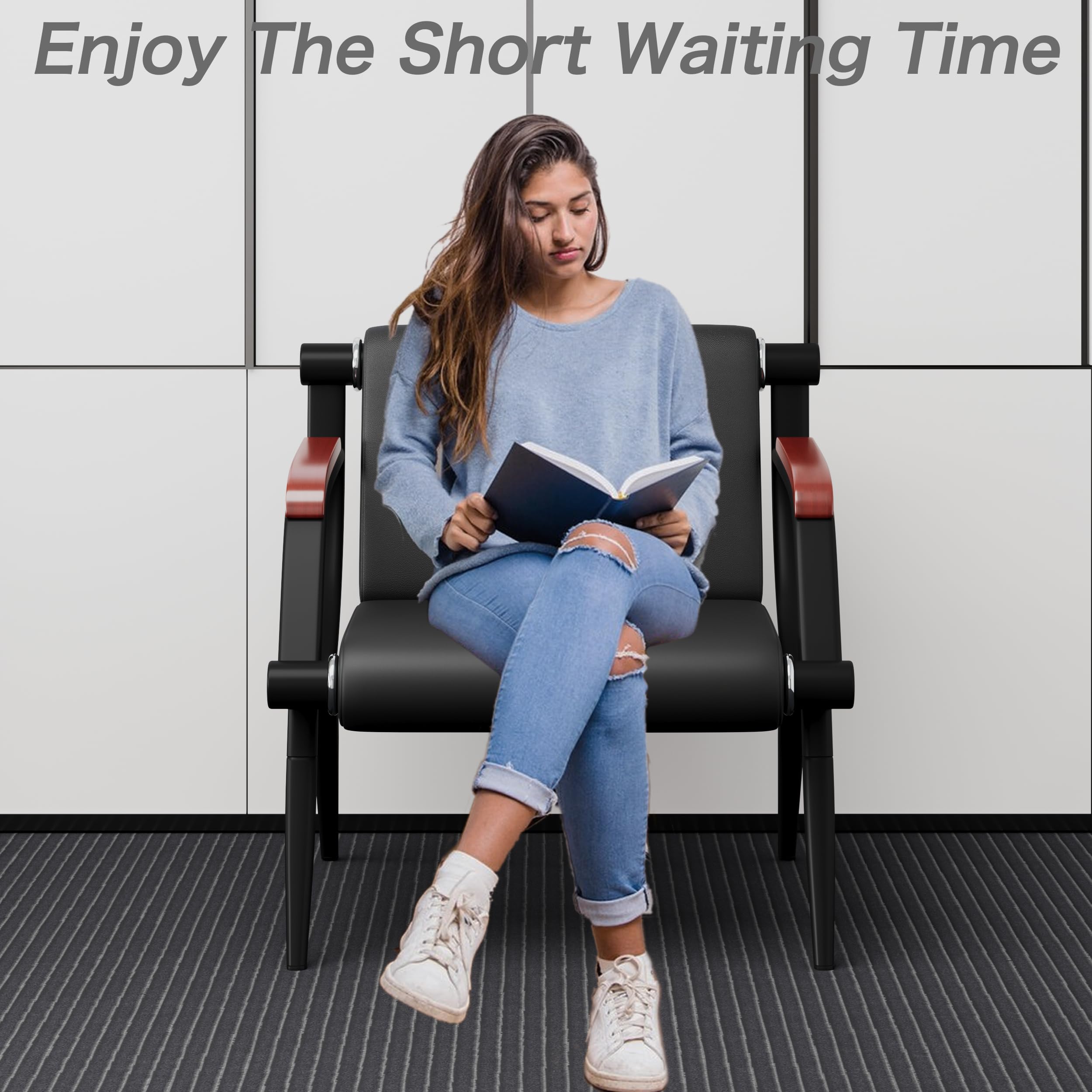 Premium Waiting Room Chairs Set of 2 - Ergonomic Office Reception Chairs with Arms, Durable Leather Guest Seating for Clinic, Airport, Hospital | Perfect for Lobby, Waiting Area, Conference Room & Professional Spaces (Black, 2 Pieces)