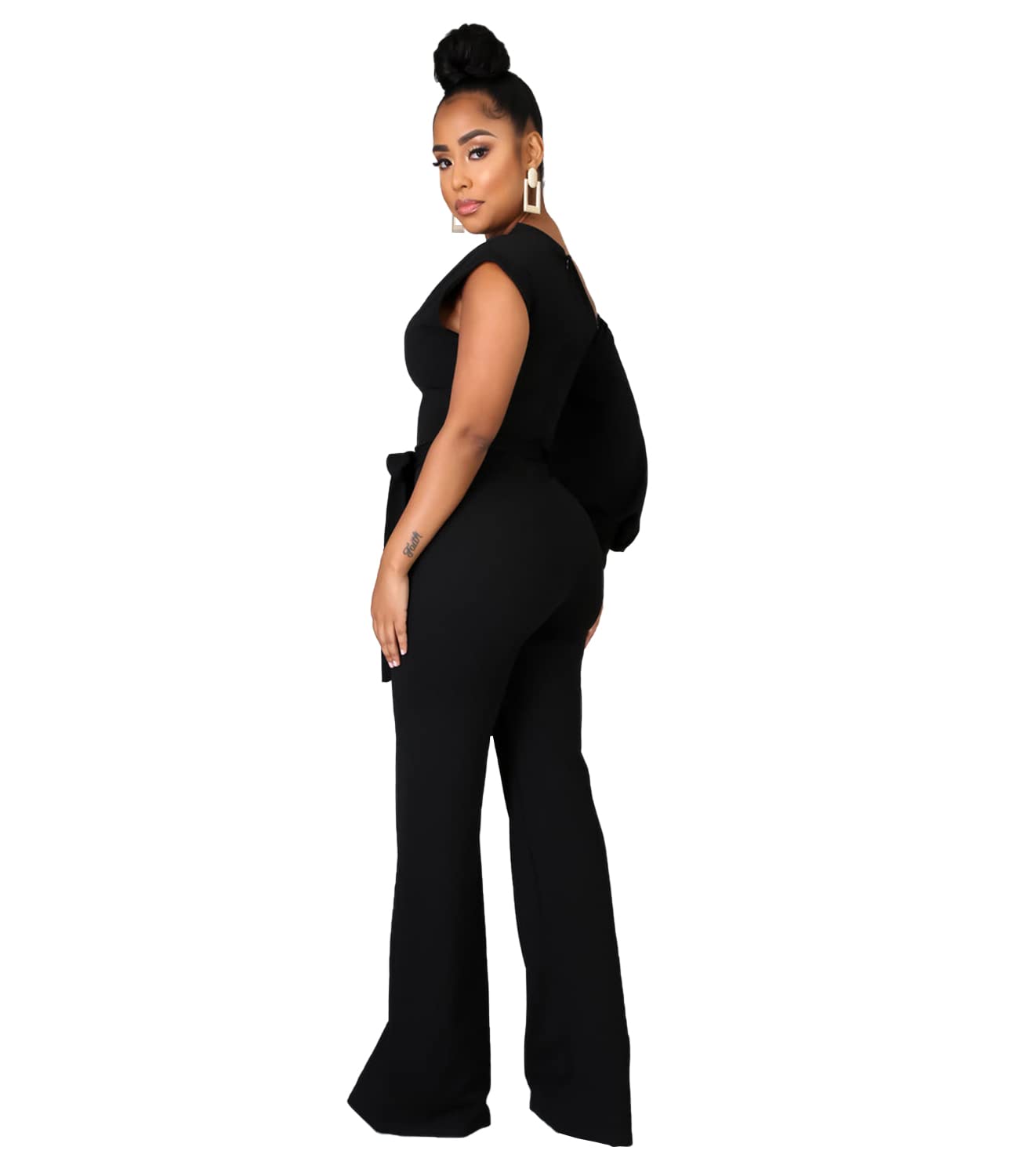 DeftSharp 2025 Women's Sexy Cocktail Party Romper - Back Zip Belt Long Jumpsuit for Clubwear, Casual Work & Night Out | Perfect for Parties, Dating & Office Wear