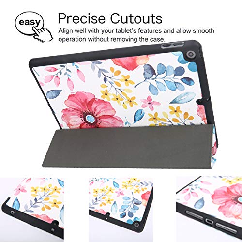Floral White Slim Protective iPad Case for 9th/8th/7th Gen iPad 10.2