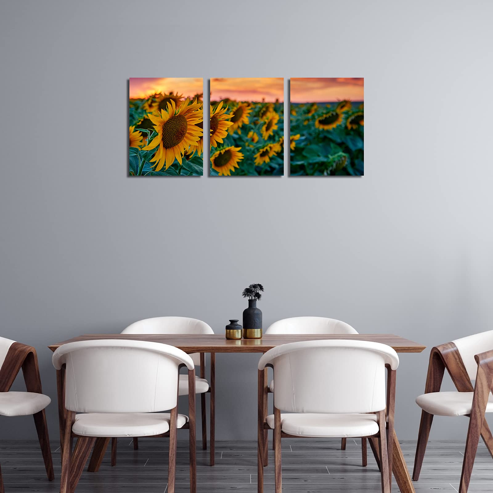 Joosem 3-Piece Sunset Sunflowers Field Landscape Canvas Wall Art - Modern Home Decor Prints for Living Room, Bedroom & Office - 12x16 Inch Framed Canvas Paintings - Perfect for Farmhouse, Boho & Contemporary Interior Design