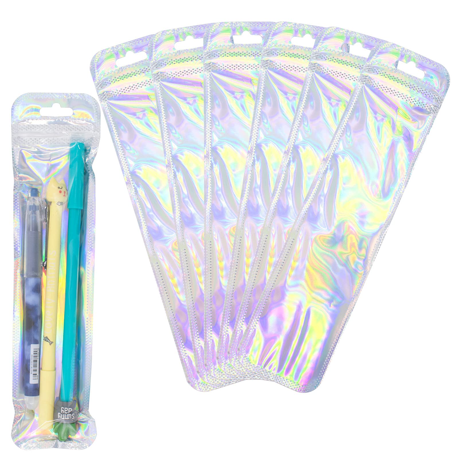 Resealable Aluminum Foil Ziplock Bags 50 Pack - Holographic Rainbow Color Jewelry Storage Bags for Pens, Lipstick, Eyelashes, Necklaces | Perfect for Organizing & Protecting Small Items at Home, Travel or Retail Display