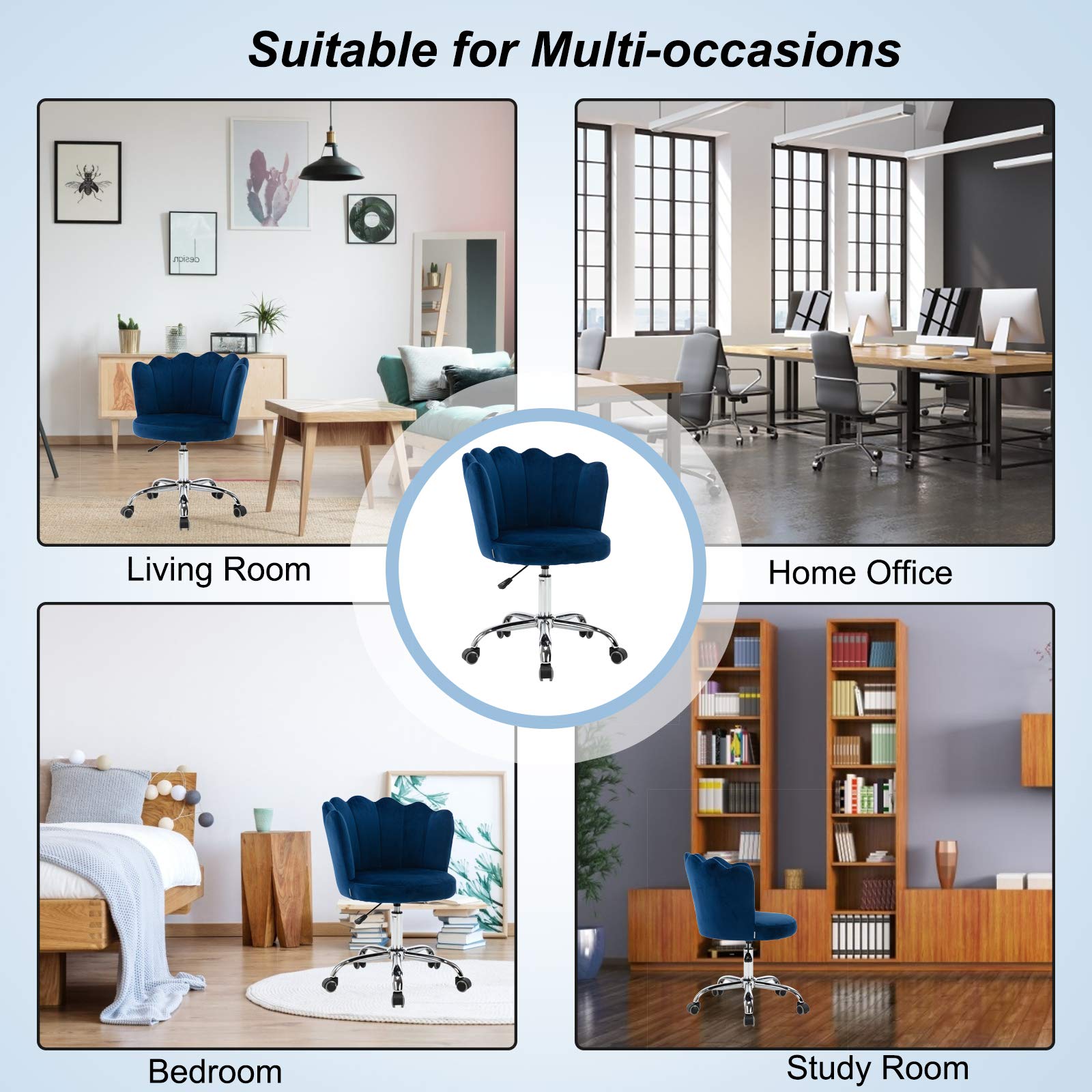 Ergonomic Modern Home Office Swivel Chair - Adjustable Height Shell Desk Chair with Upholstered Seat - Comfortable Computer Task Chair for Office, Living Room, Bedroom (TY2-Navy) - Perfect for Remote Work, Gaming & Study Sessions