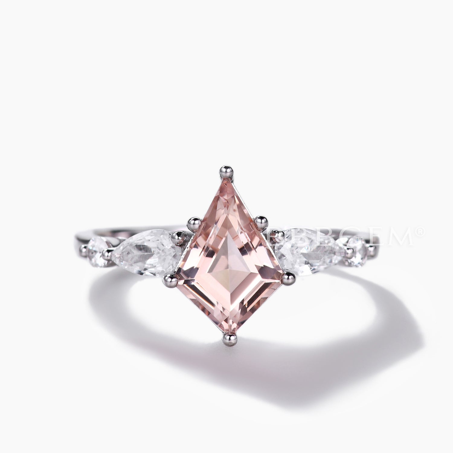 Vintage Peach Morganite Engagement Ring for Women - Kite Shaped Lozenge Cut Gemstone, Perfect for Wedding, Proposal & Anniversary Gifts