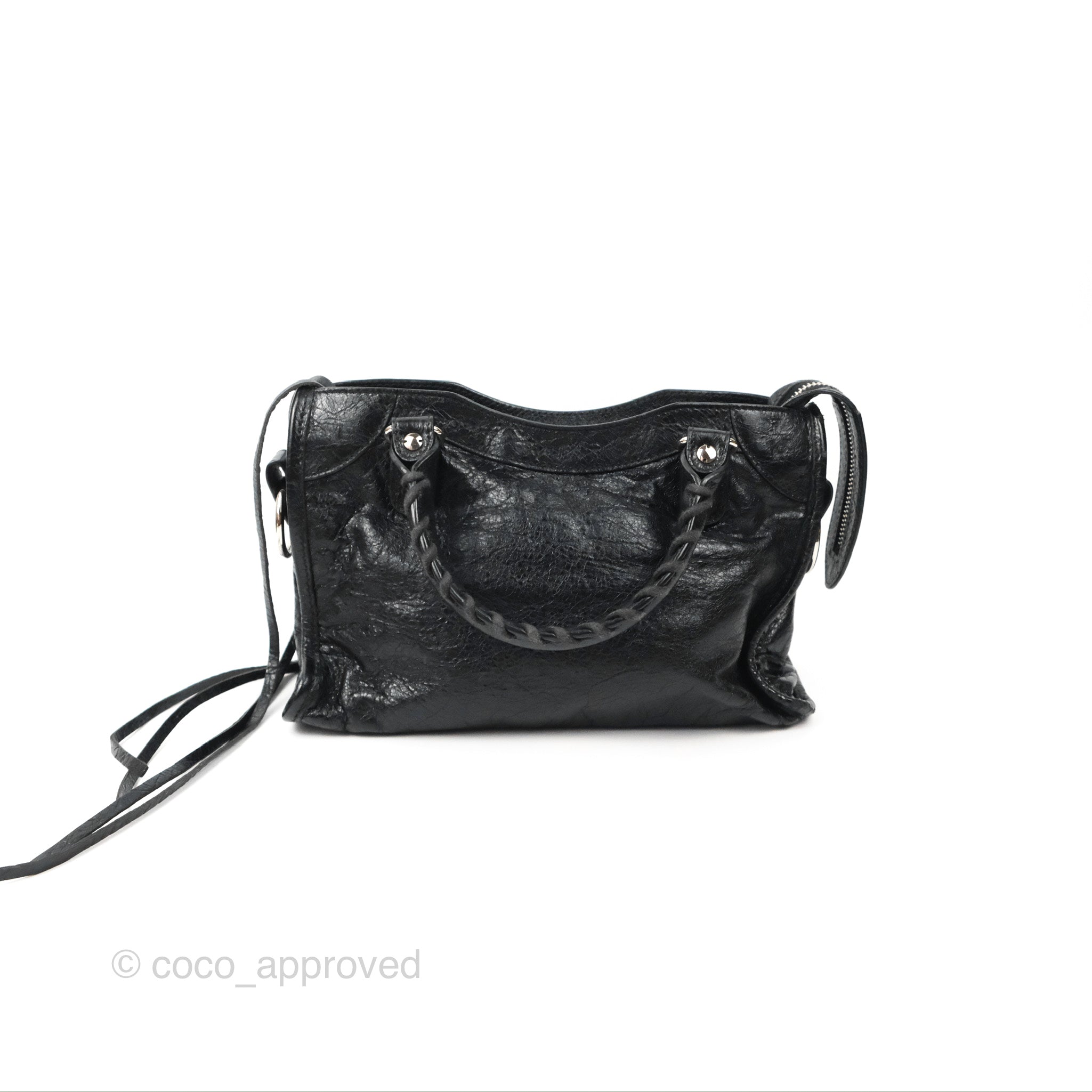 Balenciaga Classic Mini City Bag in Black Aged Calfskin with Silver Hardware - Perfect for Everyday Use, Work & Travel