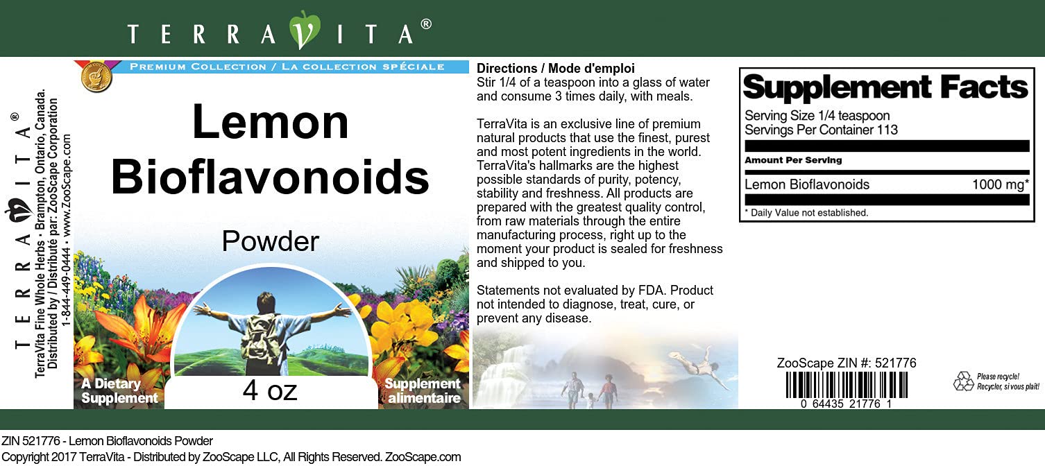 Terravita Lemon Bioflavonoids Powder - 4 oz Natural Citrus Bioflavonoid Supplement (ZIN: 521776) - Supports Immune Health & Antioxidant Benefits for Daily Wellness