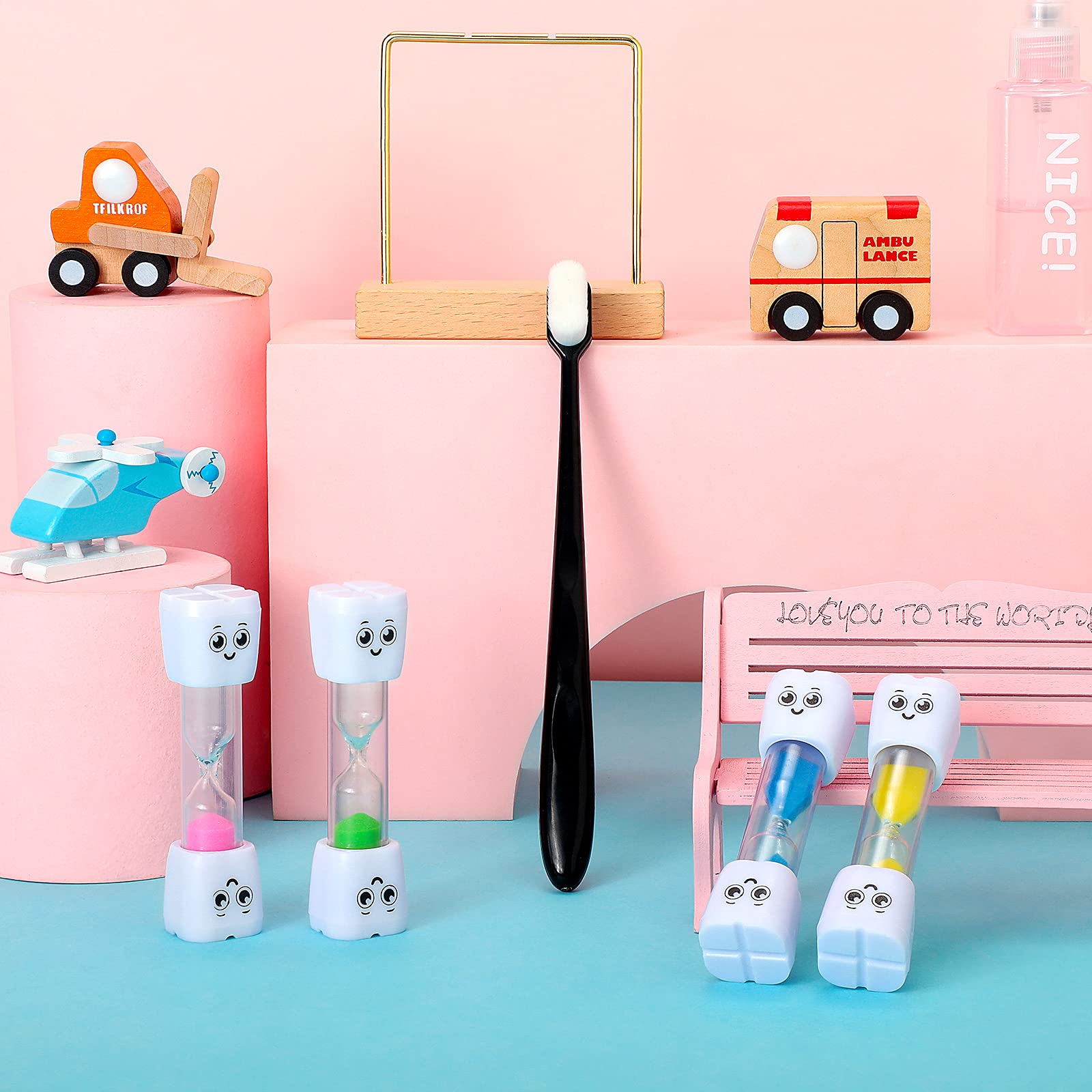 Weewooday 4-Piece Kids Toothbrush Timer Set - 2 Minute Sand Timer with Smile Design for Proper Brushing - Oral Hygiene Gift for Boys & Girls (Blue, Pink, Yellow, Green) - Perfect for Bathroom, Travel & Party Favors