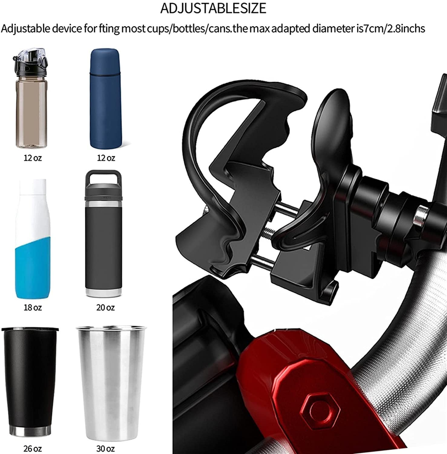 **Universal Aluminum Alloy Bike Water Bottle Holder - Adjustable Handlebar Drink Cup Mount for ATV, Dirt Bike, Mountain Bike - Perfect for Cycling, Commuting & Outdoor Adventures (Black)**
