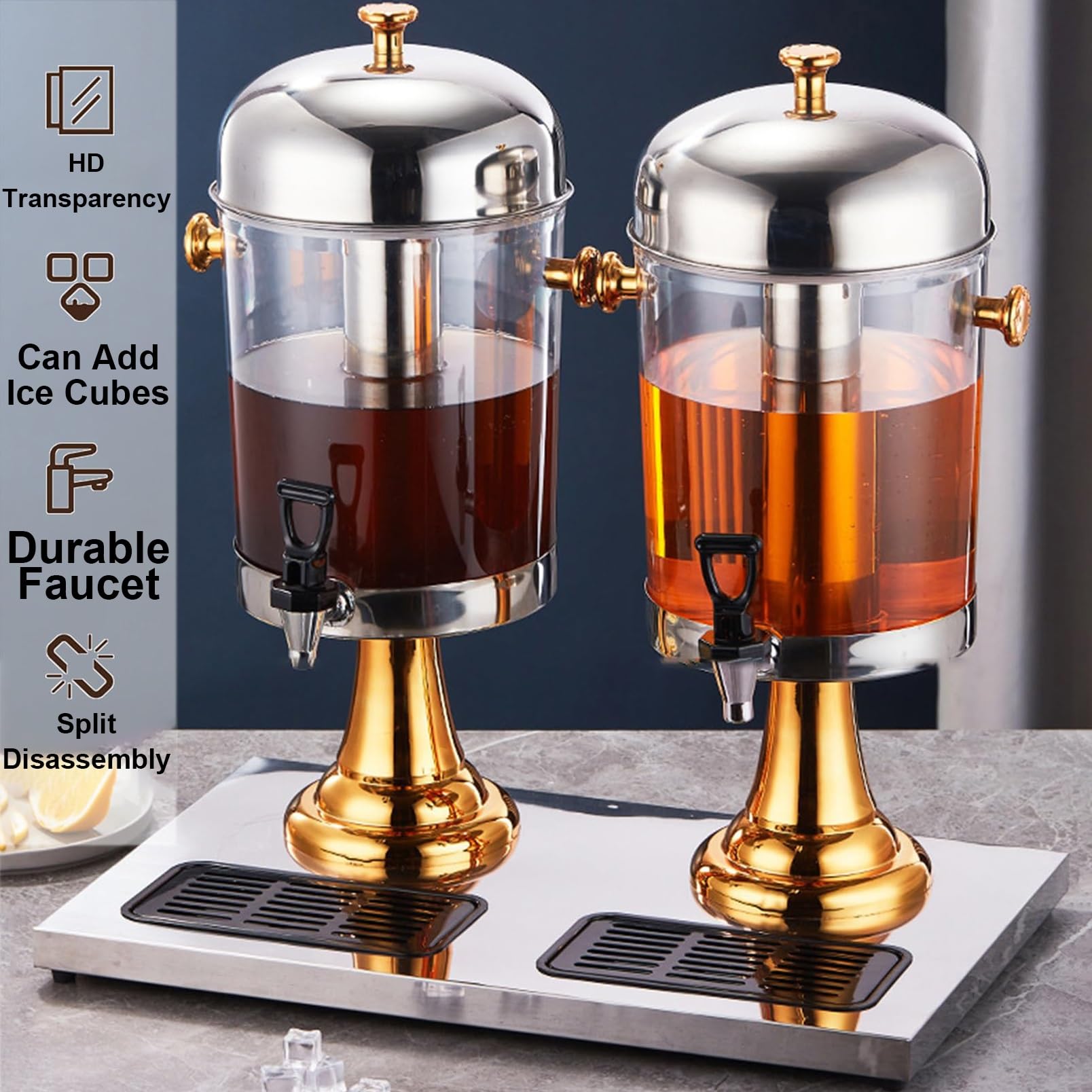 Stainless Steel Water Dispenser 8L/16L/24L - ELIKBH Juice & Beverage Dispenser for Tea, Lemonade, Party Drinks (Silver, 24L Capacity) - Perfect for Home, Office & Outdoor Events