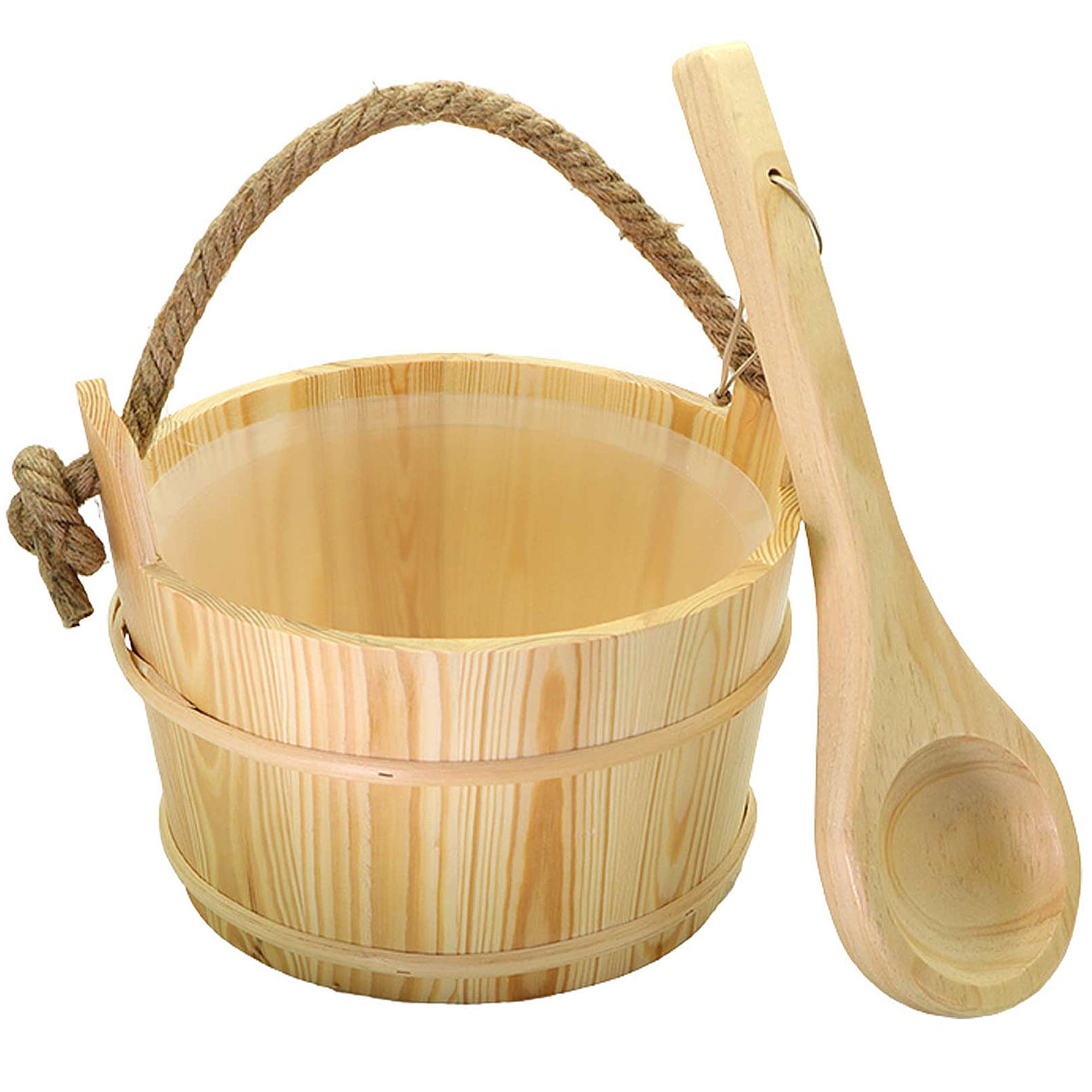 Premium Wooden Sauna Bucket and Ladle Set - 6L Scottish Mongolian Pine Sauna Bucket with Wooden Spoon for Steam Room, Spa, and Hot Tub - Perfect for Relaxation & Home Sauna Therapy