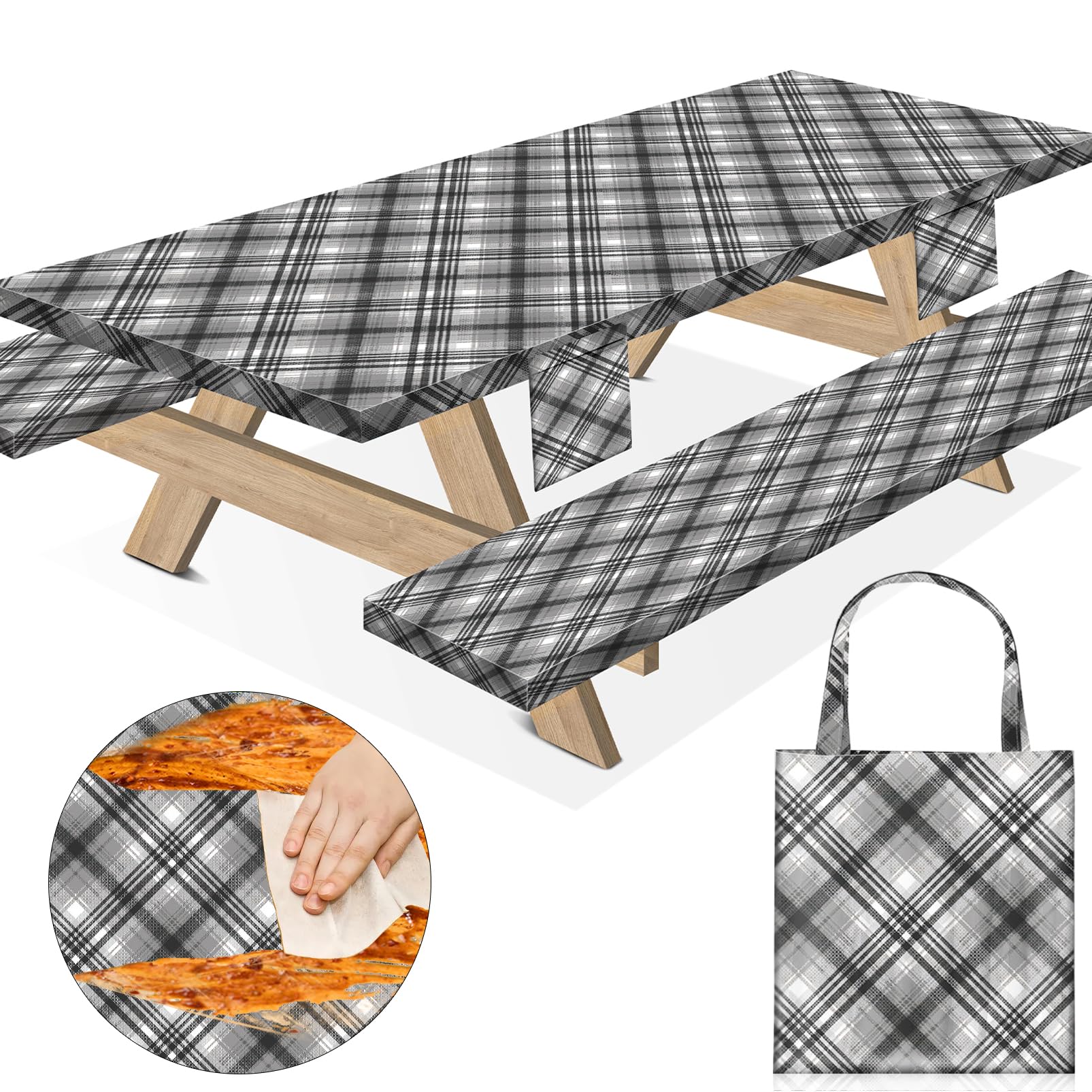 Waterproof Picnic Table Cover with Bench Covers 72x30 Inch - Fitted Rectangle Camping Tablecloth with Elastic for Outdoor, RV, Travel, and Summer Parties - Red Checkered Design for Picnics, BBQs, and Family Gatherings