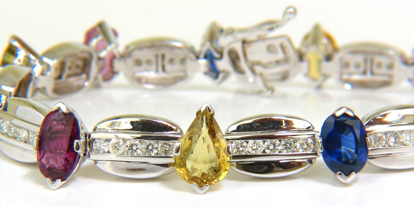 8.25CT Natural Vivid Color Sapphire & Diamond Bracelet in 14K Gold - Elegant Jewelry for Women, Perfect for Weddings, Anniversaries & Special Occasions