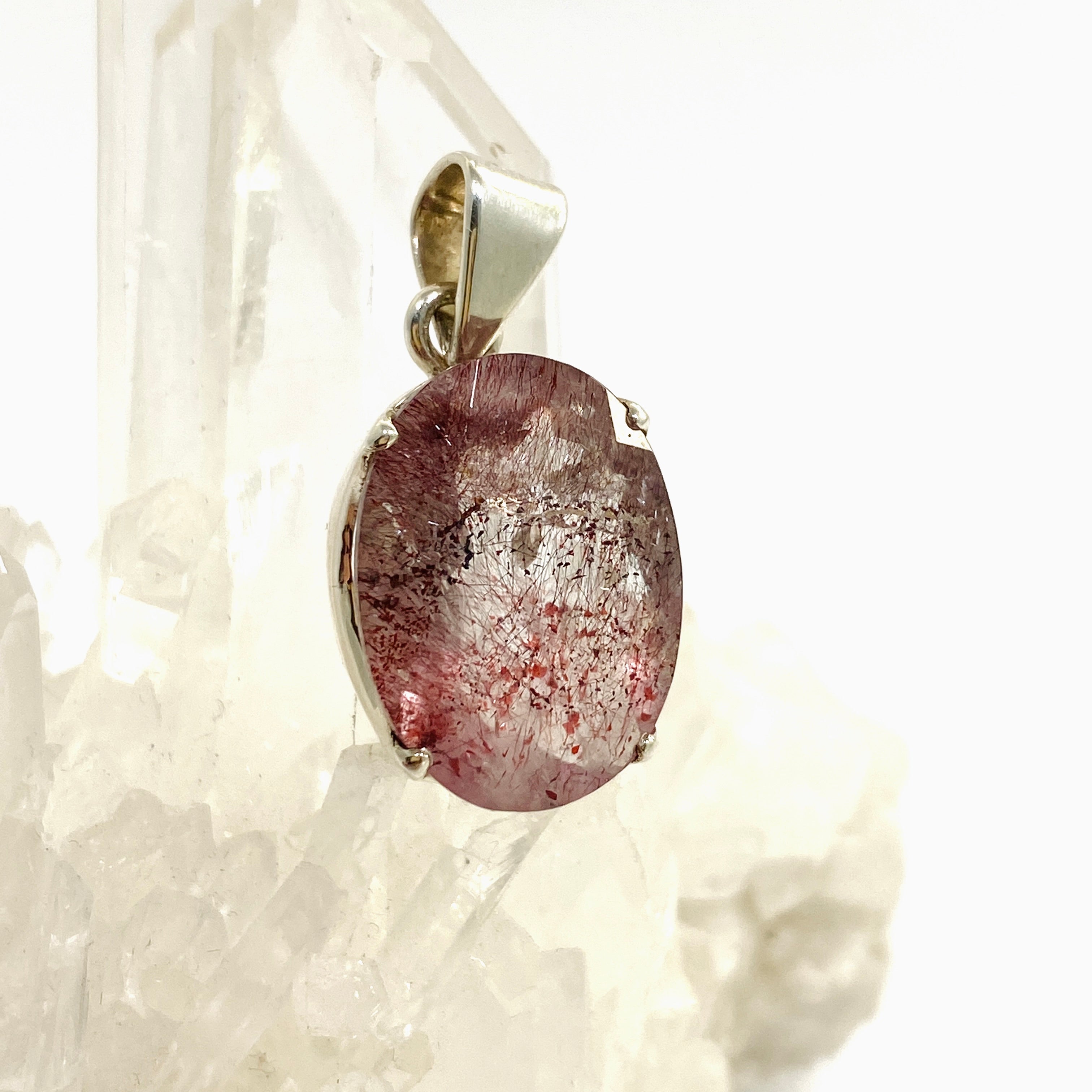 Natural Lepidocrocite in Quartz Oval Faceted Pendant Necklace PPGJ1077 - Healing Crystal Jewelry for Meditation & Energy Balancing