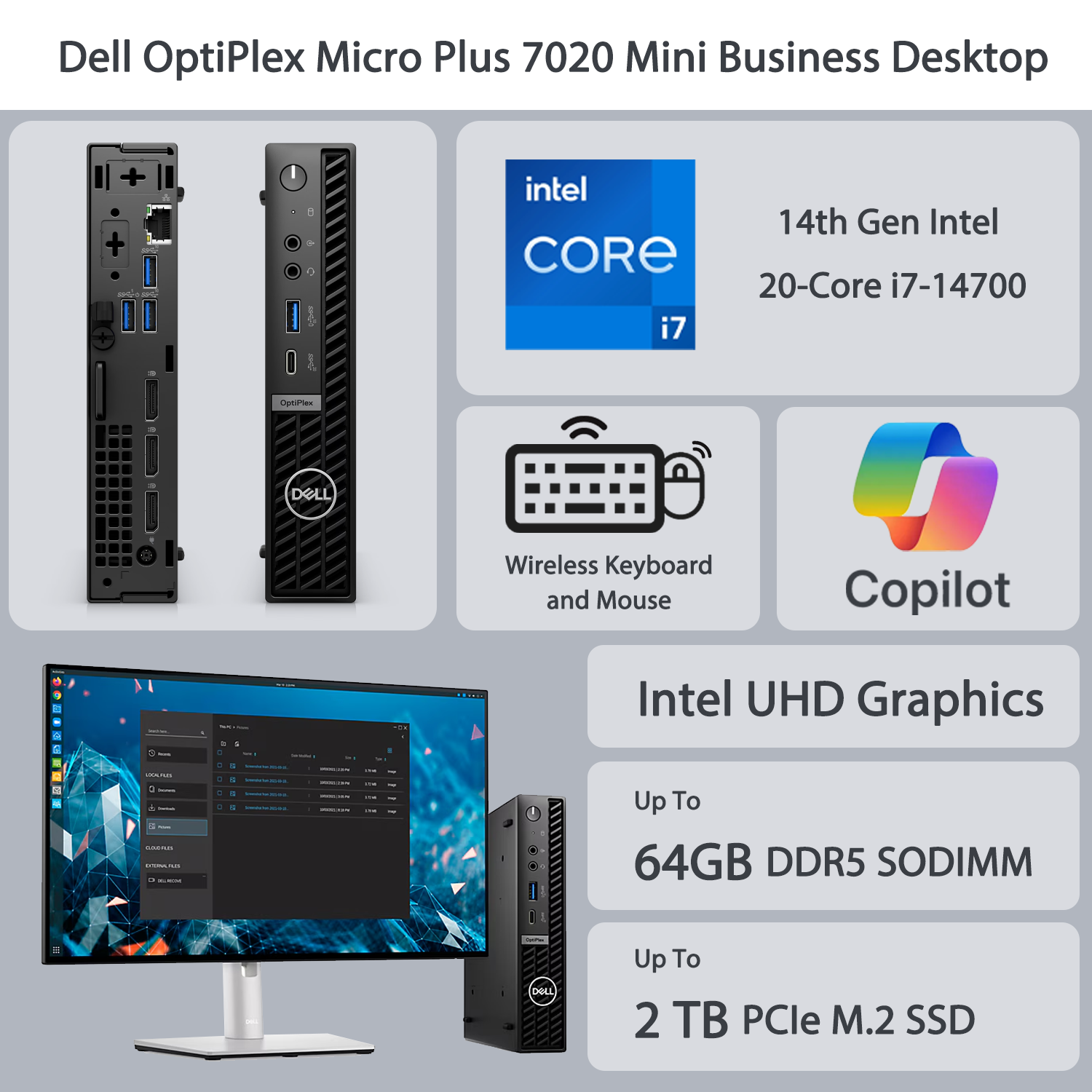 DELL OptiPlex 7000 Series MFF Desktop Computer - Intel Core i7 Processor, 16GB RAM, 512GB SSD, Intel UHD Graphics, Windows 11 Pro (Black) | Compact Business PC for Office, Home & Remote Work
