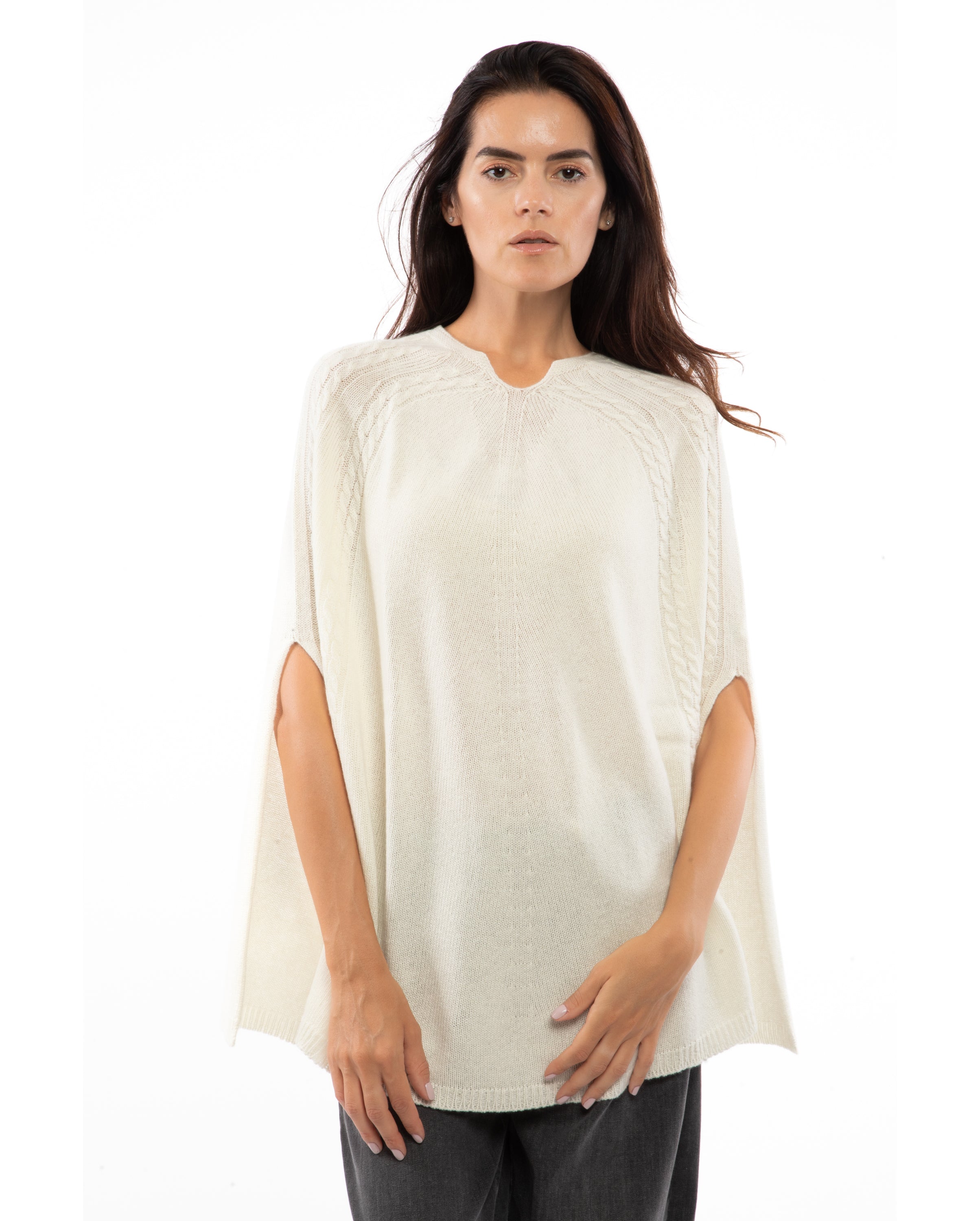 Luxury Women's Pure Cashmere Cable Knit Poncho Shawl Wrap - Soft Warm Winter Cape for Women - Elegant Black Cashmere Poncho for Office, Travel & Special Occasions