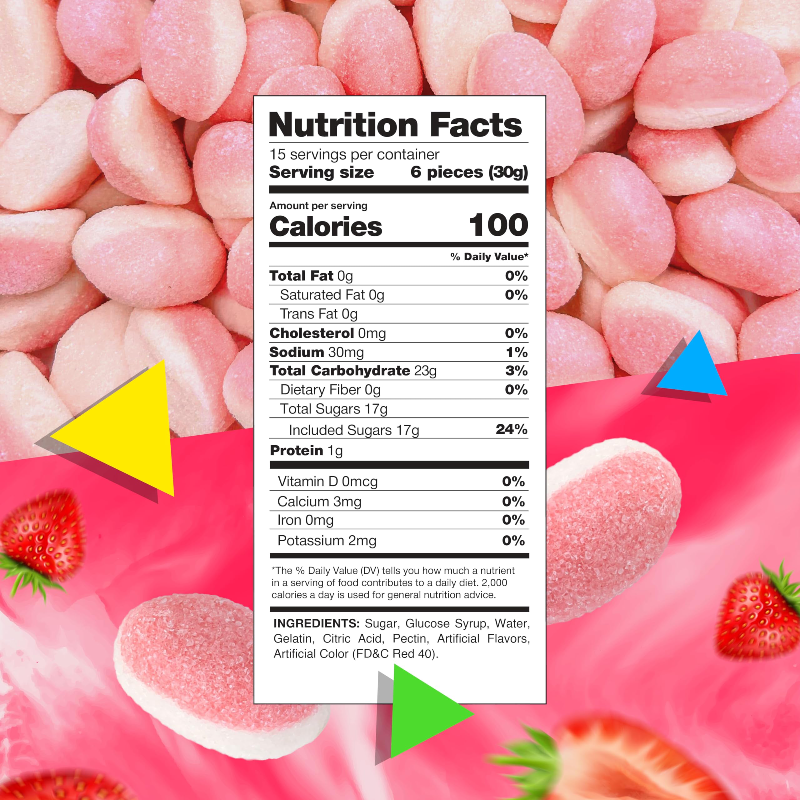 Strawberry Puffy Gummy Candy - 1 Pound Resealable Bag | Soft & Chewy Fruit Snacks for Kids, Party Favors, Movie Night Treats & On-the-Go Snacking